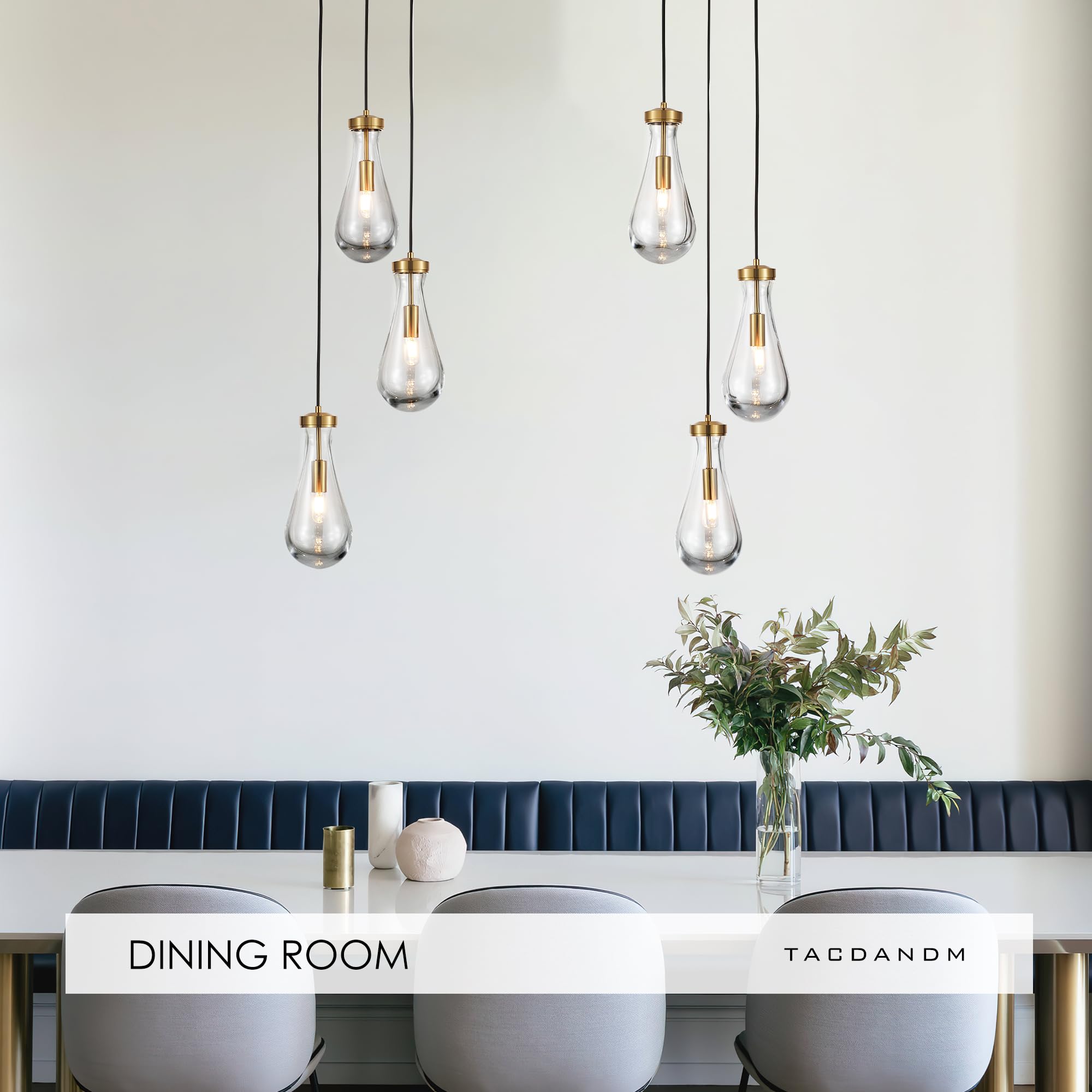 3 Light Raindrop Pendant Light Fixtures, Brass Glass Pendant Lighting, Teardrops Modern Hanging Light for Entryway Foyer Kitchen Island Dining Living Room Hallway