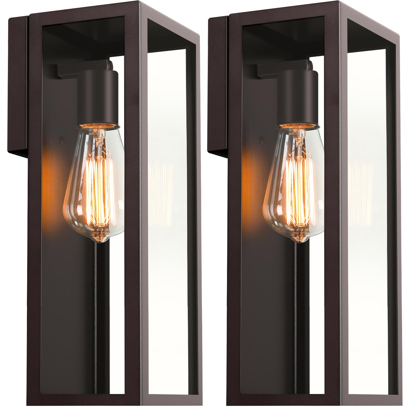 2-Pack Outdoor Wall Lanterns, Exterior Waterproof Wall Sconce with Glass Shades, Matte Black Porch Lights Wall Mounted, Anti-Rust E26 Modern Wall Lighting Fixtures for Patio Garage Entryway Front Door