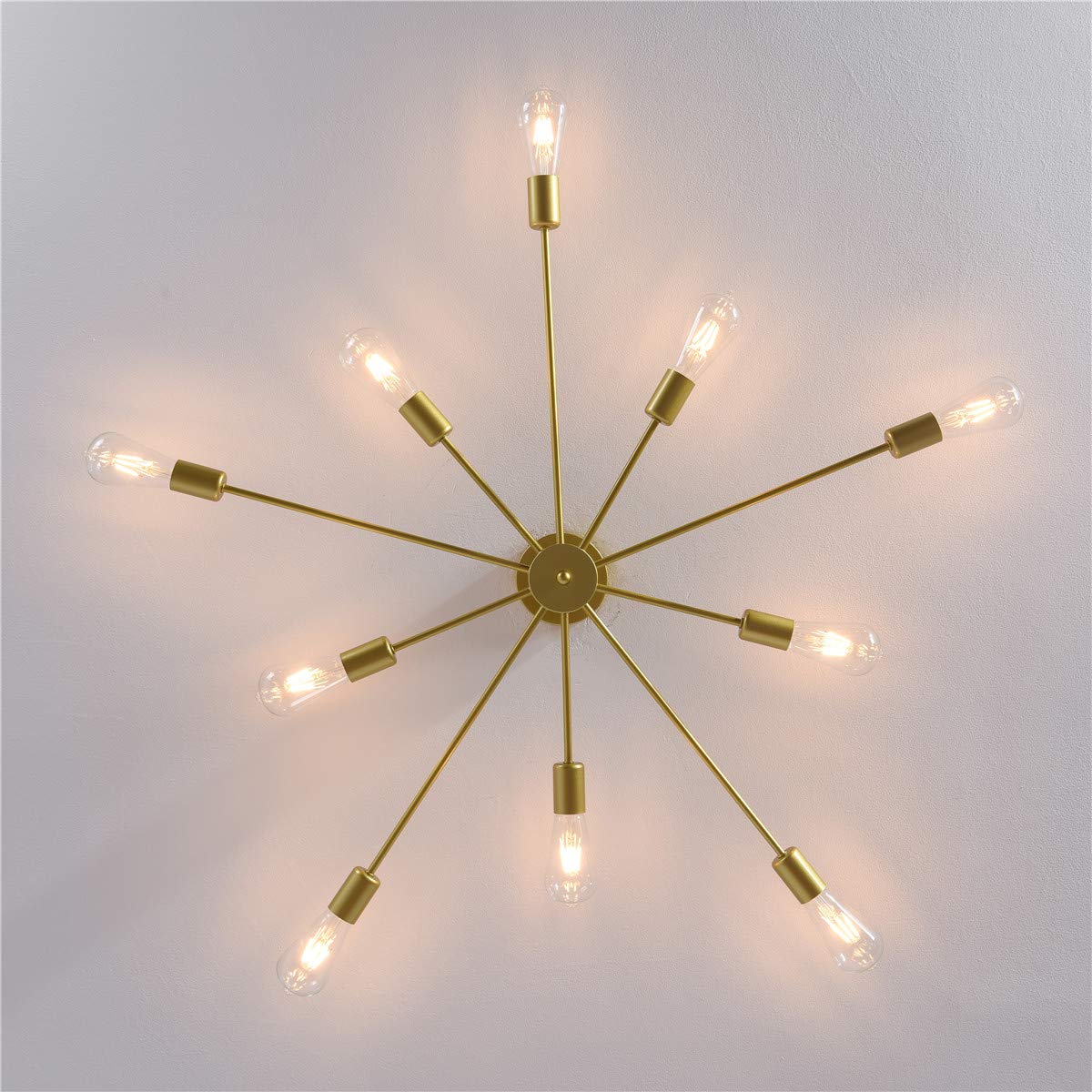 10 Lights Modern Sputnik Ceiling Chandelier Gold Industrial Ceiling Lamp Mid Century Semi Flush Mount Ceiling Light Fixture for Kitchen Dining Room Living Room Bedroom Foyer Lighting