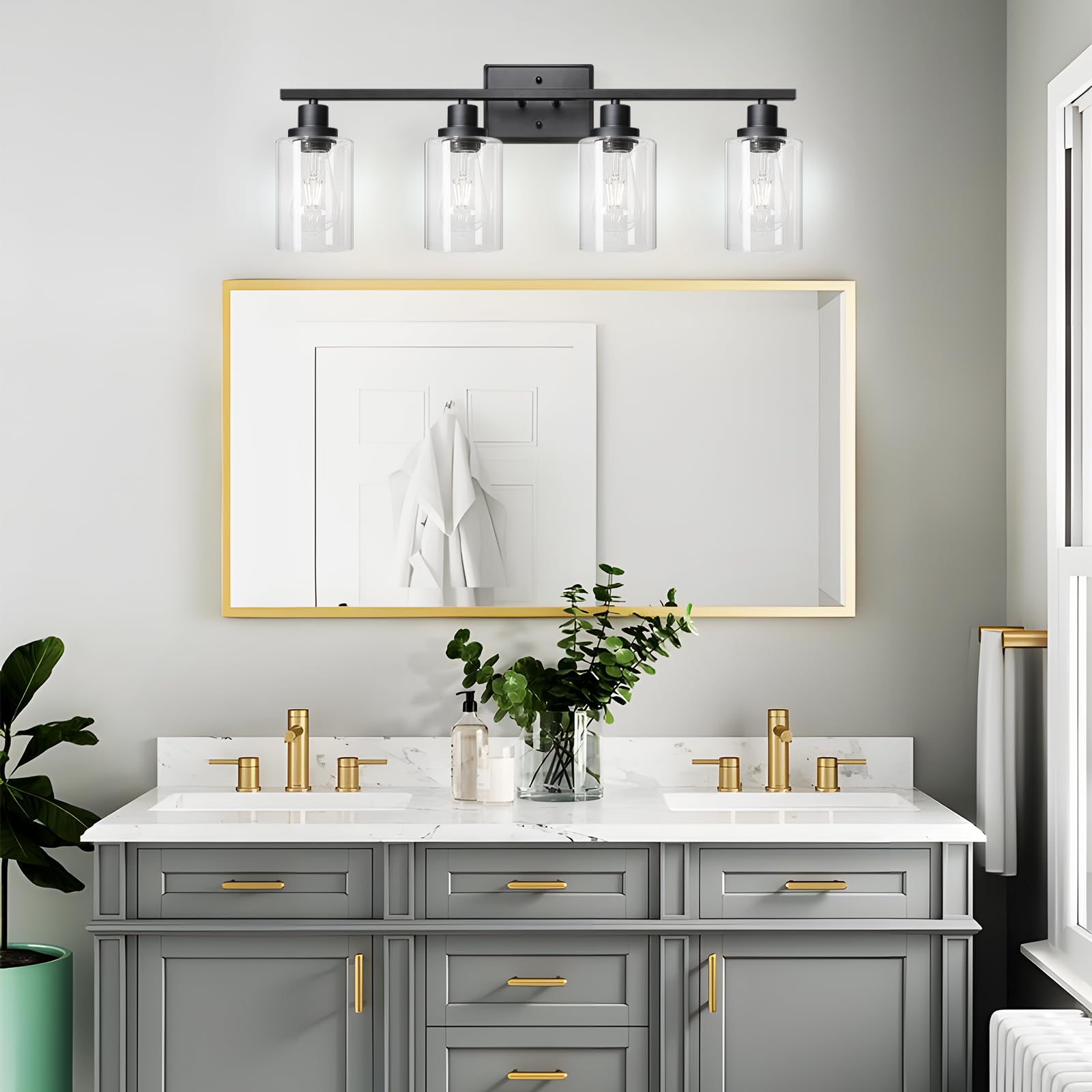 Ascher Bathroom Vanity Light Fixtures, 3 Light Wall Sconces Lighting with Clear Glass Shade, Brushed Nickel Wall Lights for Mirror, Kitchen, Living Room, Gallery, E26 Base (Bulbs Not Included)