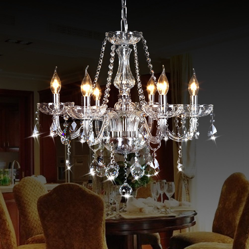 Classic Crystal Candle Chandelier Lighting, Vintage 6 Lights Pendant Ceiling Fixture Lamp, Crystal Chandeliers for Dining Room Bedroom Wedding Ceiling Decoration Lamp D23.6 X L47.2 of CRYSTOP