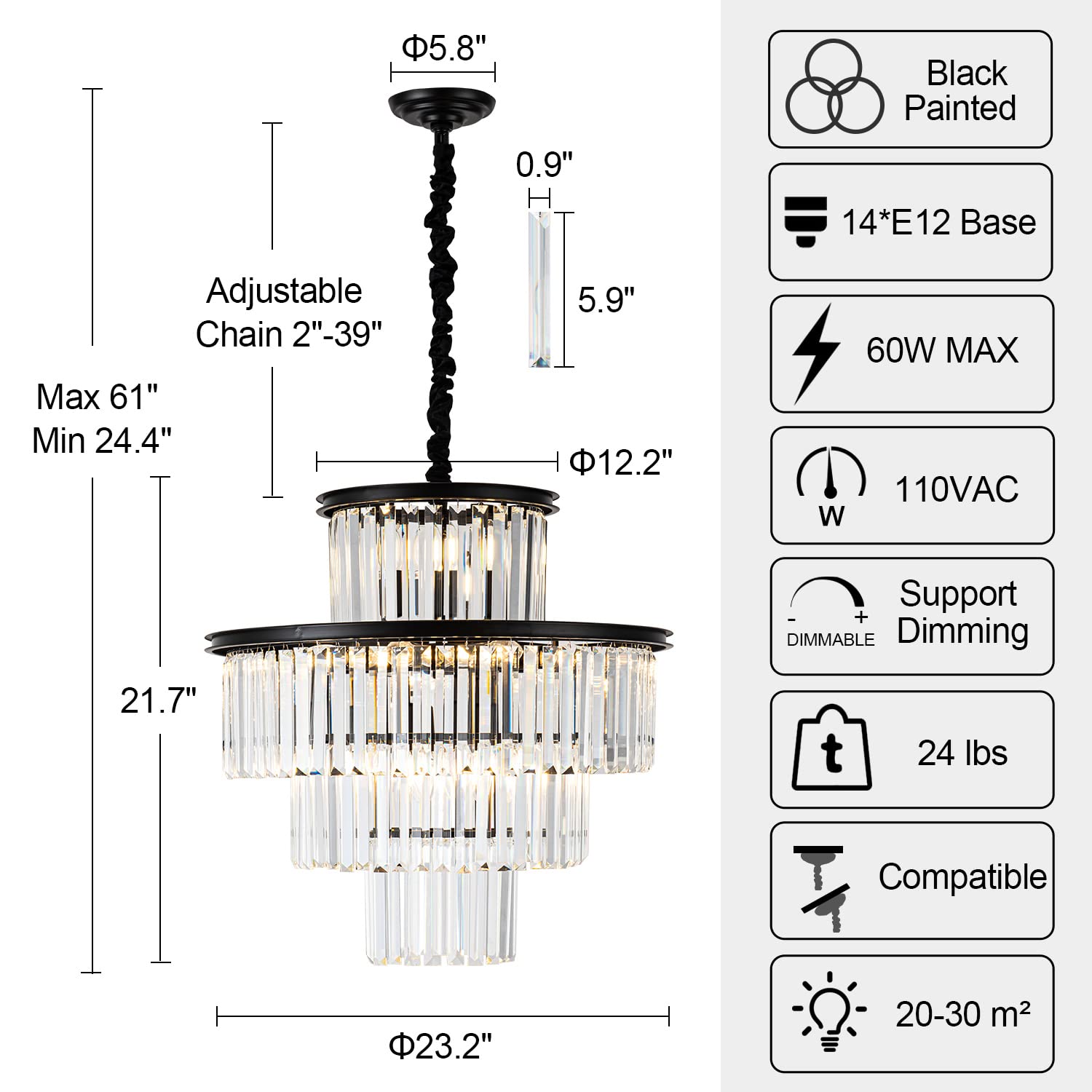 23" 8-Light Modern Crystal Chandelier Light Fixtures 2 Rings Gold Luxury Chandeliers for Dining Room Round Hanging Pendant Lighting for Living Room Kitchen Entryway Bedroom