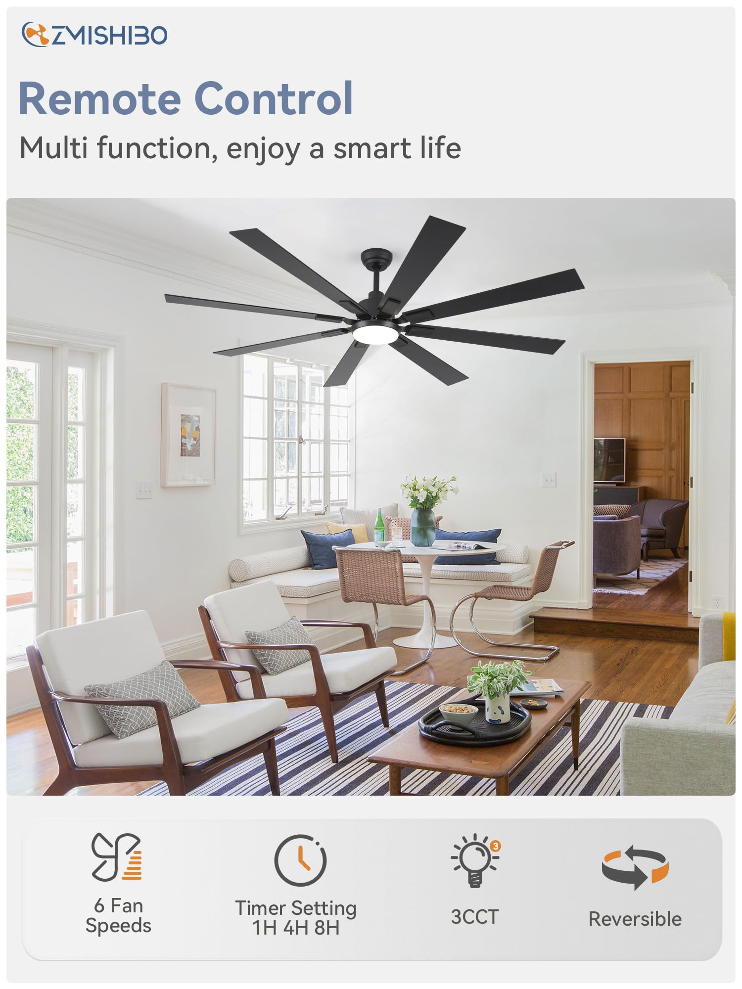 72 inch Oil Rubbed Bronze Ceiling Fans with Lights and Remote, Indoor/Outdoor Farmhouse Ceiling Fan for Living Room Patio, 6 Speed Reversible Quiet DC Motor, 3CCT, Dual Finish Blades