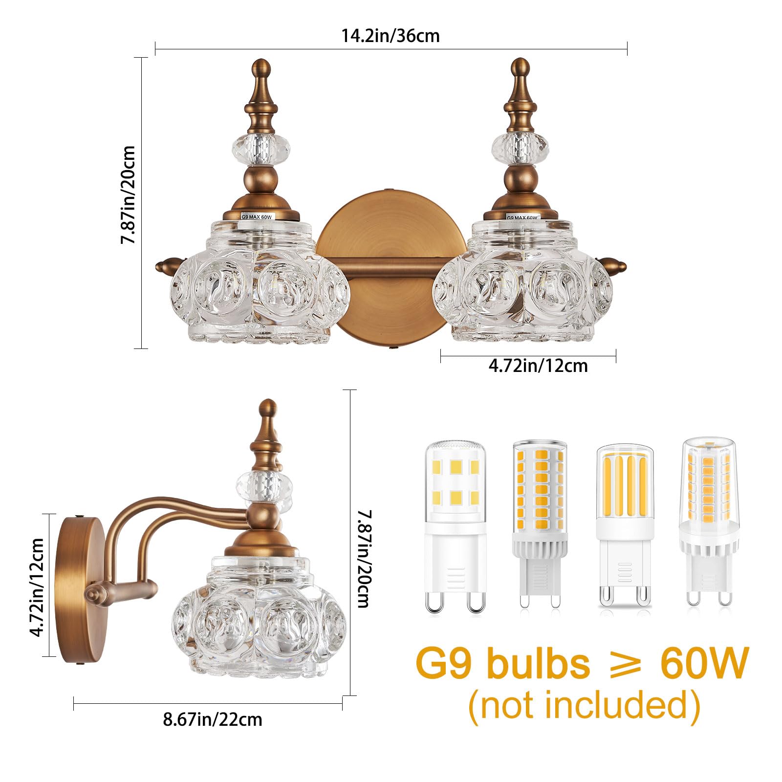 Industrial 1-Light Bathroom Vanity Light Fixture, Black Wall Source with Glass Shade, Rust-Proof and Durable, Using G9 Bulbs for Bedroom, Bathroom, Living Room