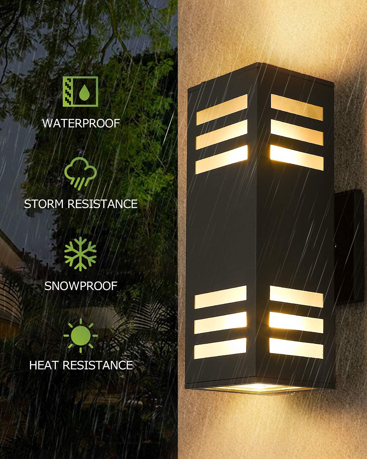 harriet Outdoor Wall Lights, Modern Outdoor Wall Sconces Aluminum Waterproof, 13" Rectangular Porch Light Up and Down Lighting for Outdoor Wall Mount, Black