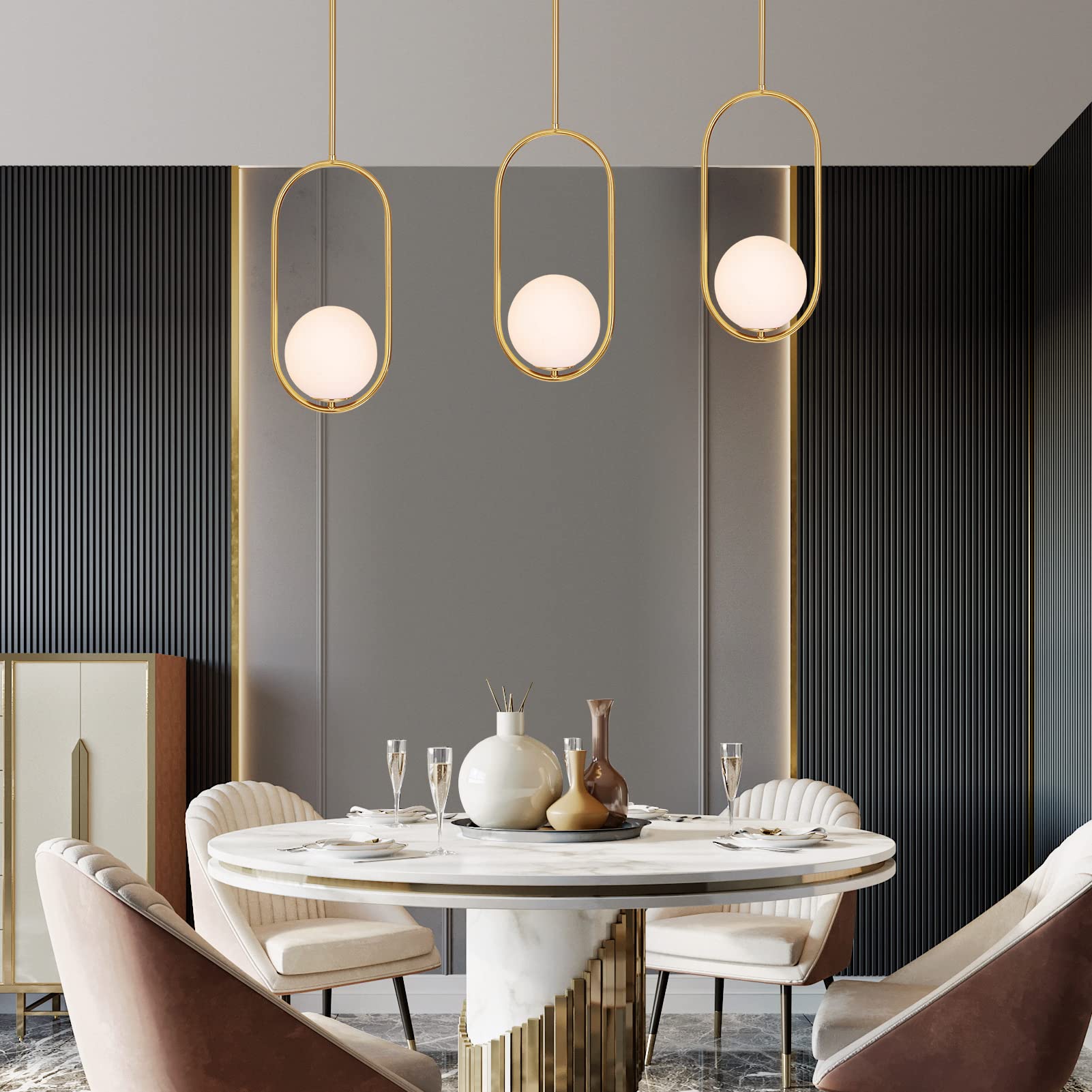 Modern Pendant Lighting Gold Hanging Light Fixture for Sloped Ceiling,Brass Pendant Lighting Fixture Pendant Chandelier Globe Pendant Light for Kitchen Island,Dinning Room Bedside Lighting