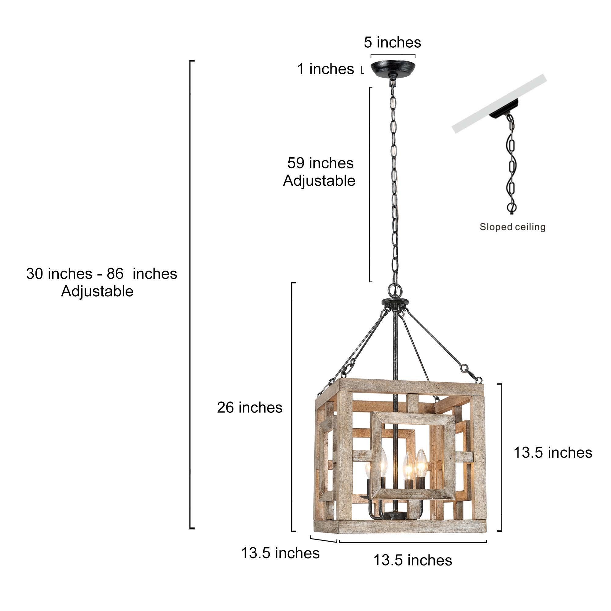 Farmhouse Wood Chandelier, 3 Light Rustic Mid-Century Lantern Wooden Chandeliers Hanging Light Fixture for Dining Room, Living Room, Bedrooms, Living Room, Entryway