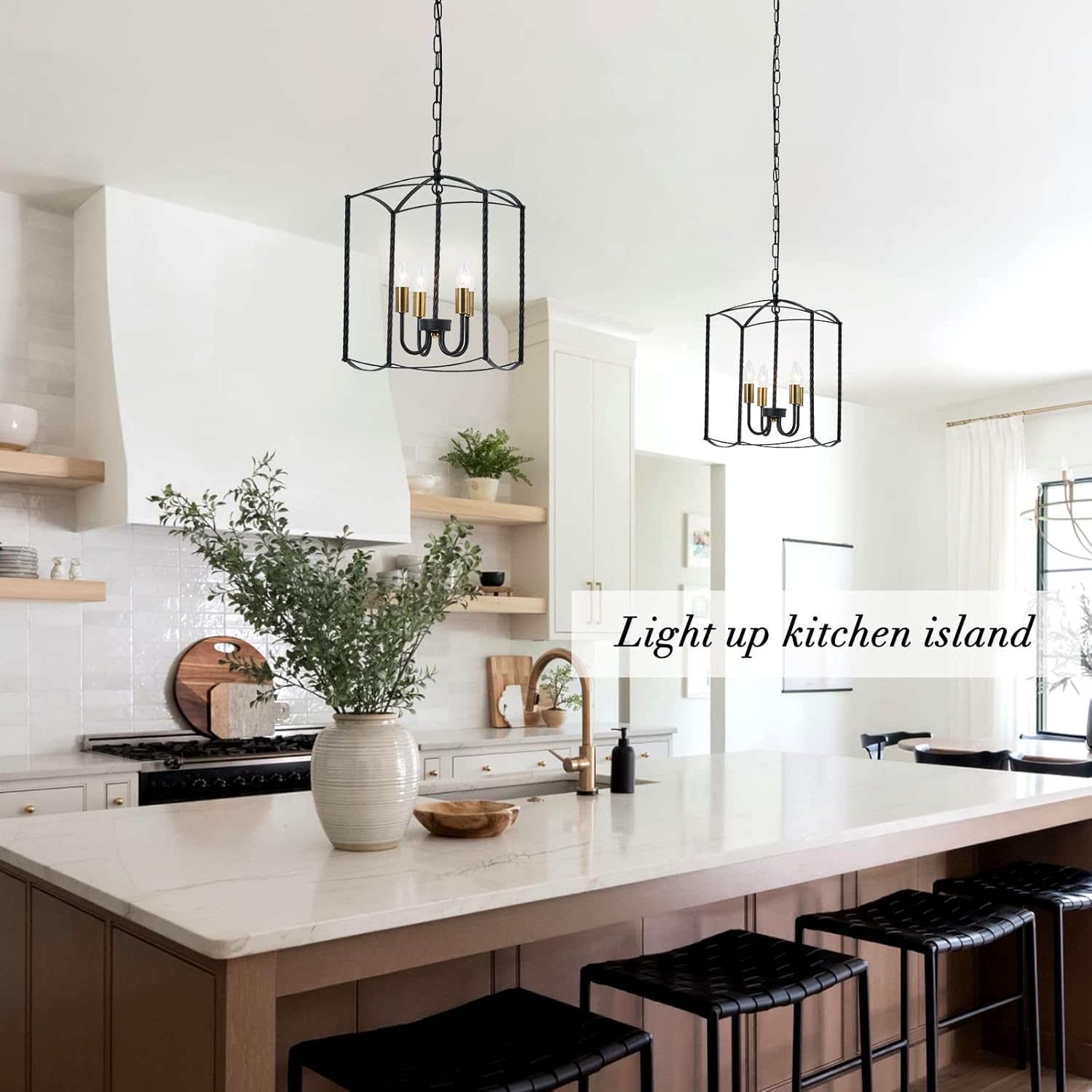 Industrial Black Chandelier 4-Light Lantern Chandelier Light Fixture Dining Room Chandelier Over Table for Kitchen Island Foyer Hallway,E12 Max 60W,12.60in