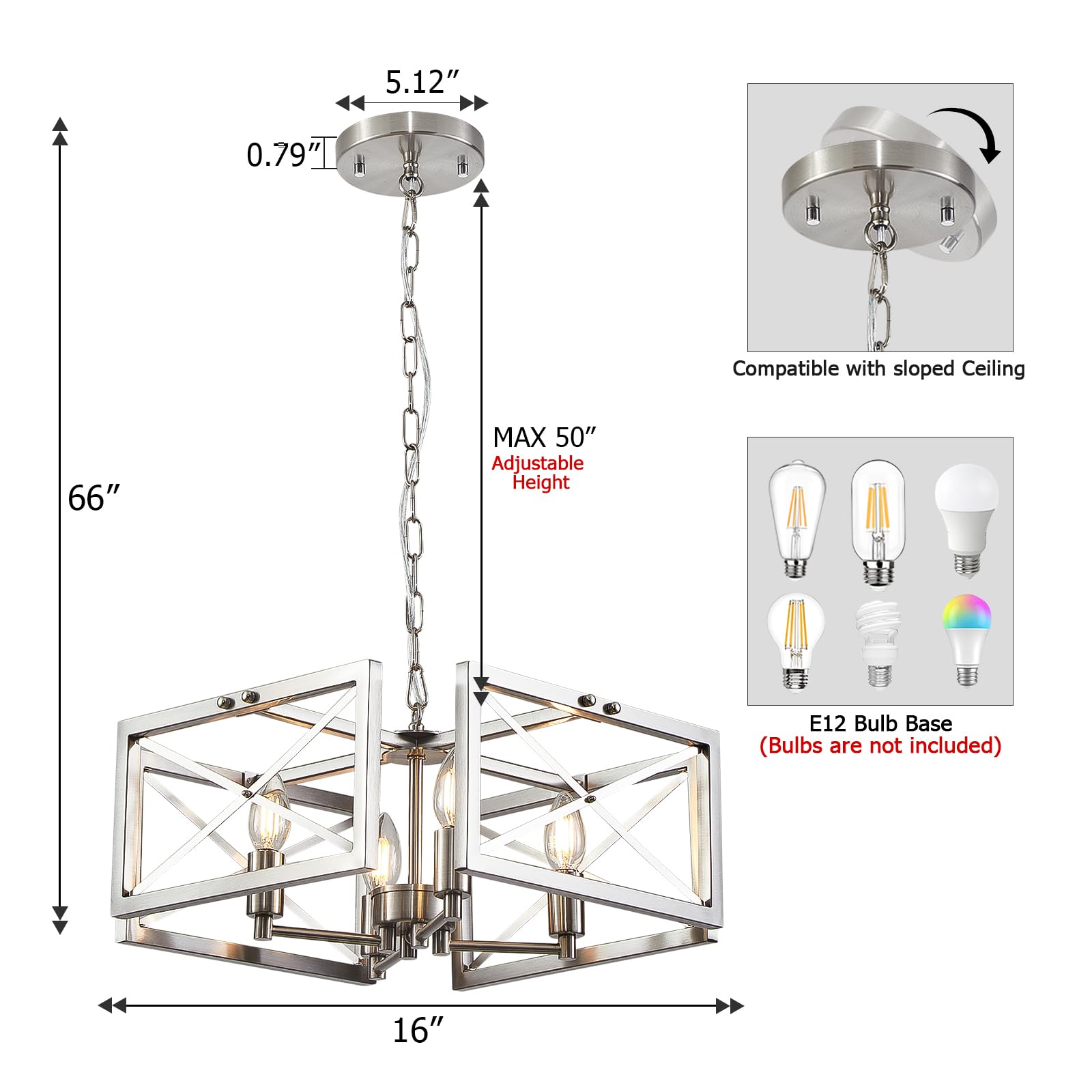 Brushed Nickel Modern Farmhouse Chandelier 6 Light Chandeliers for Dining Room Hanging Light Fixture with Clear Glass Shade, Bedroom Ceiling Light Fixture for Living Room Kitchen Hallway Foyer