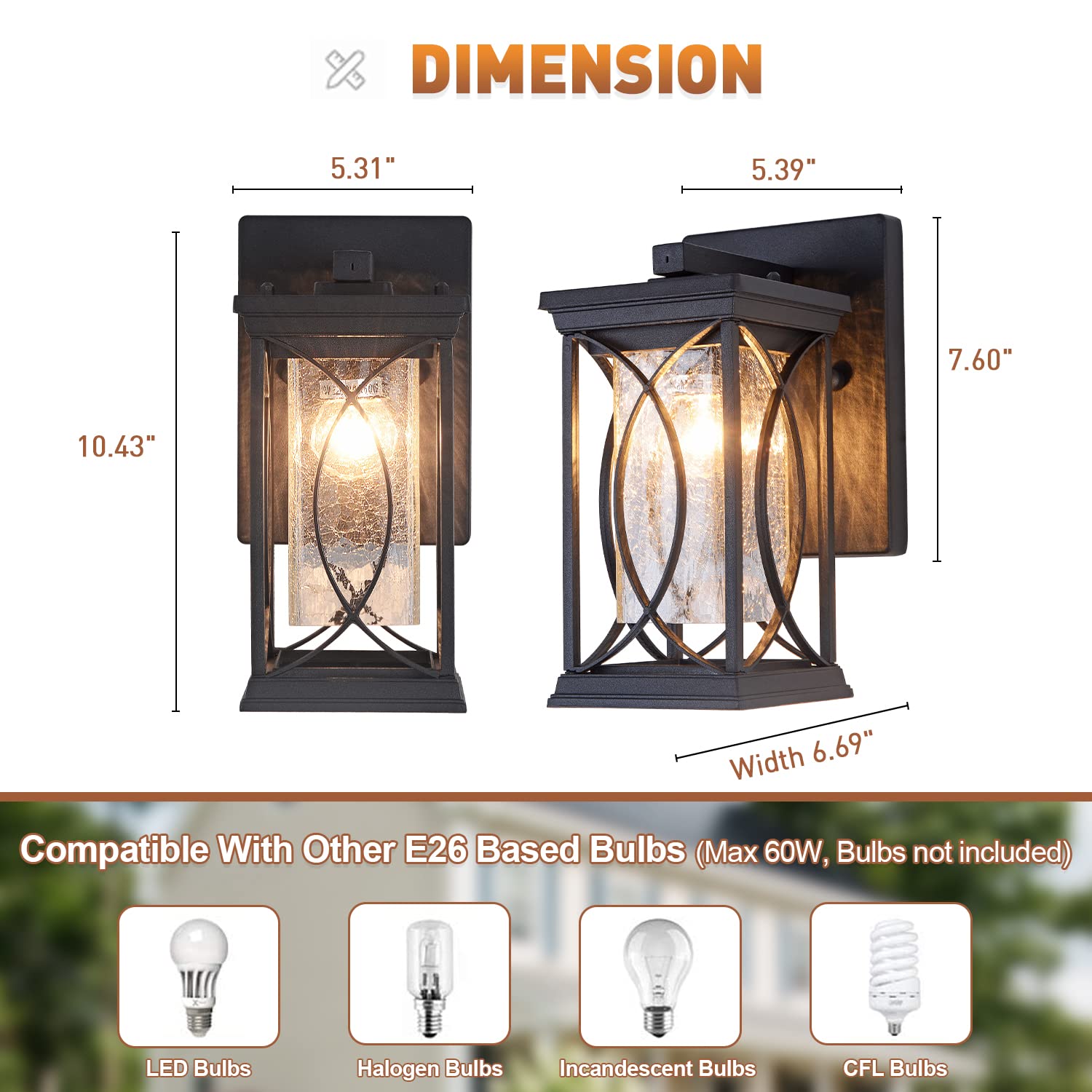 Outdoor Pendant Light Fixtures Dusk to Dawn Exterior Ceiling Hanging Lantern for Porch, Modern Black Outside Chandelier Light with Crack Glass for Front Door Porch Gazebo Foyer Entryway