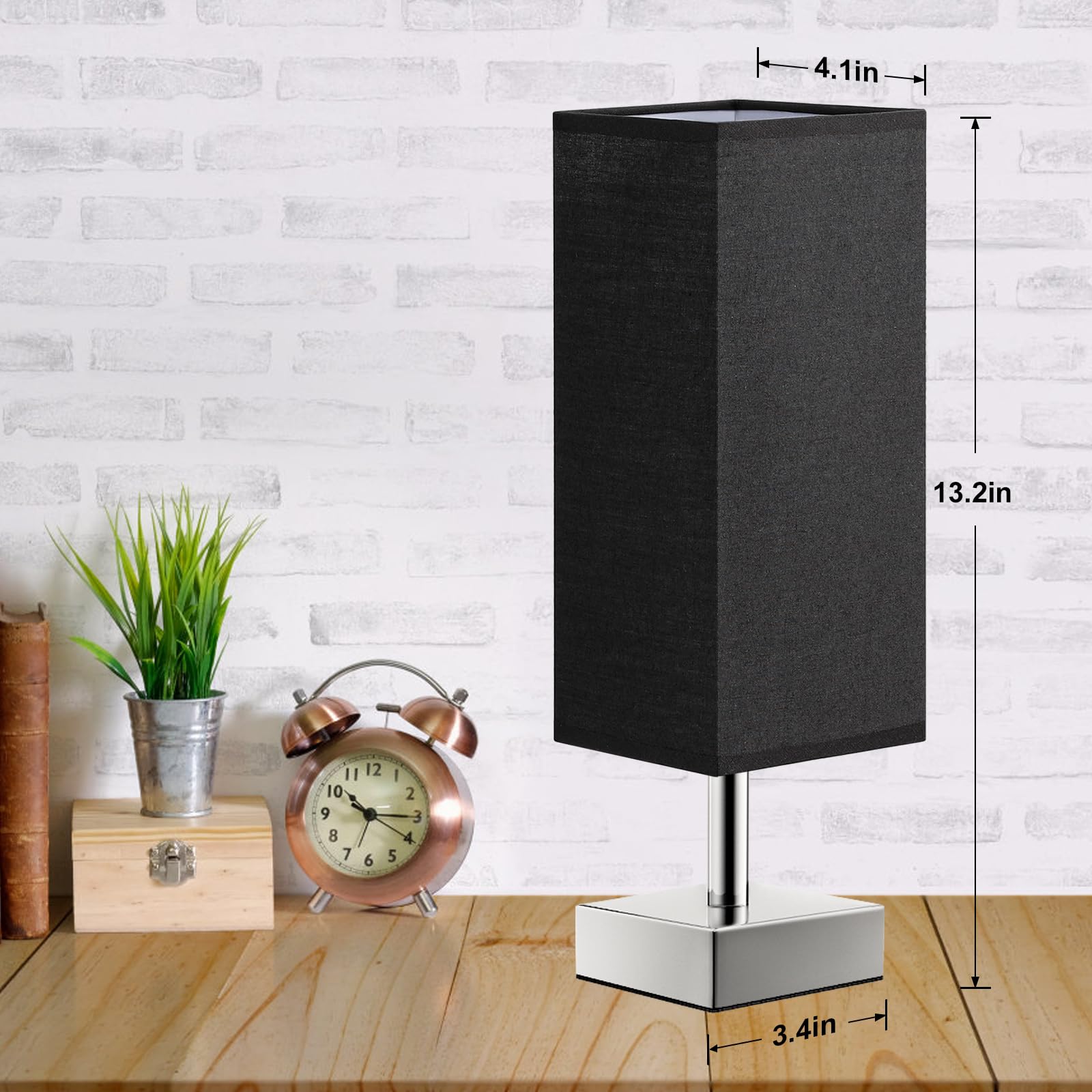 Small Table Lamp for Bedroom - Bedside Lamps for Nightstand, Minimalist Night Stand Light Lamp with Square Fabric Shade, Desk Reading Lamp for Kids Room Living Room Office Dorm