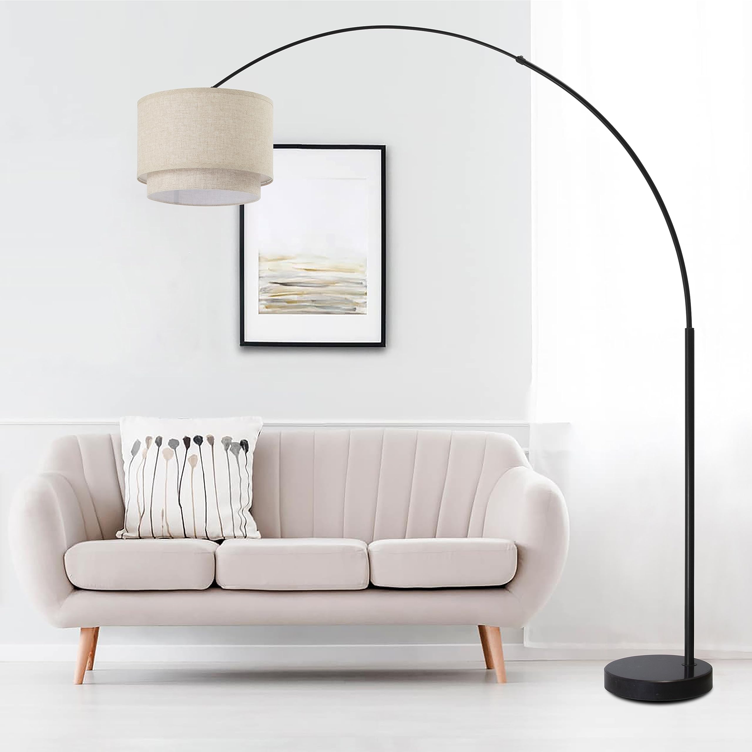 Modern Standing Adjustable Floor Lamp with Metal Dome Shade & Marble Base for Living Room - Corner Light Arc Lamps for Bedrooms in Brass Gold Finish, 99-1023F