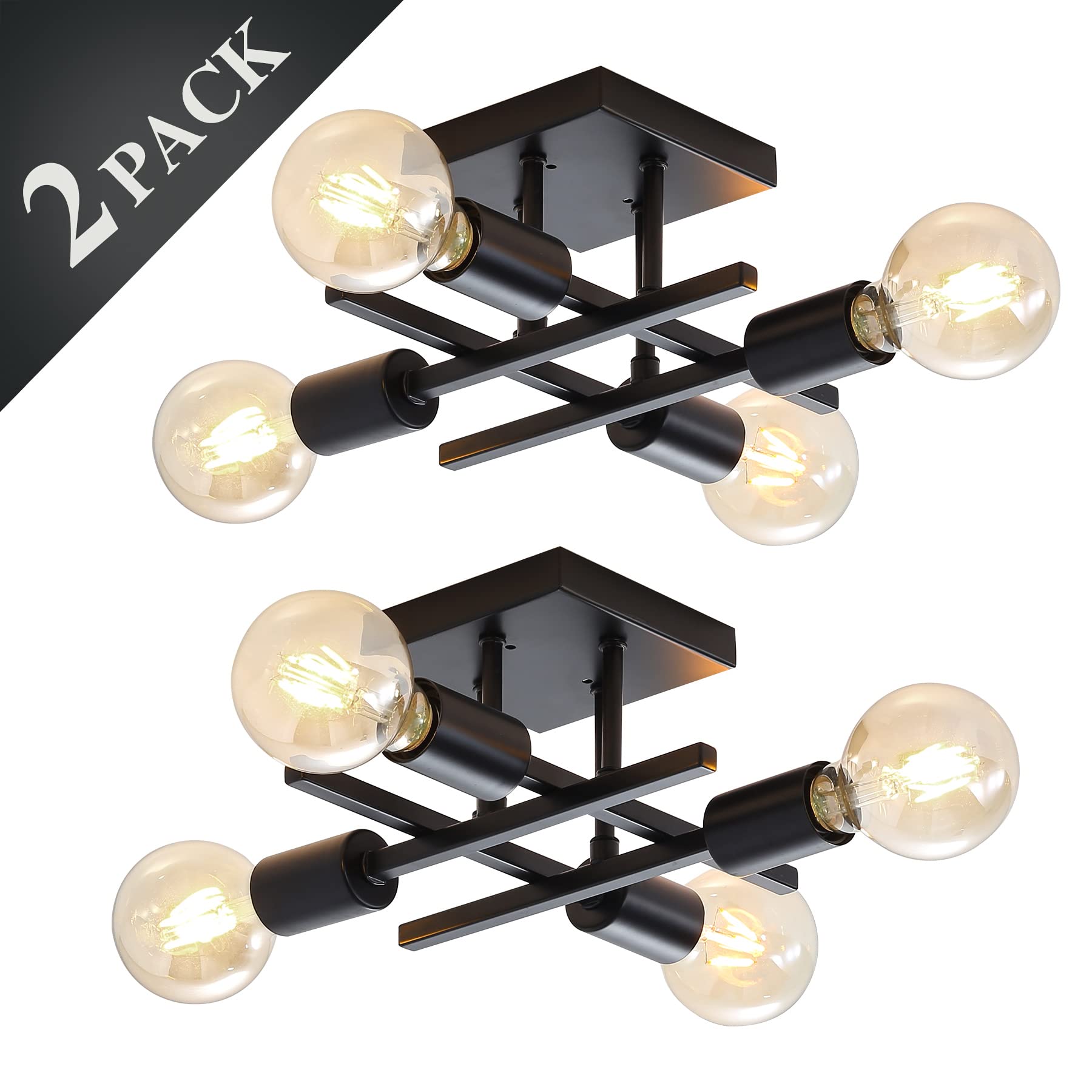 Industrial 4-Light Semi Flush Mount Ceiling Light Fixture, Modern Brushed Nickel Chandelier Lighting Sputnik Ceiling Lamp with E26 Bulb Base for Kitchen Bedroom Living Room Hallway Entryway