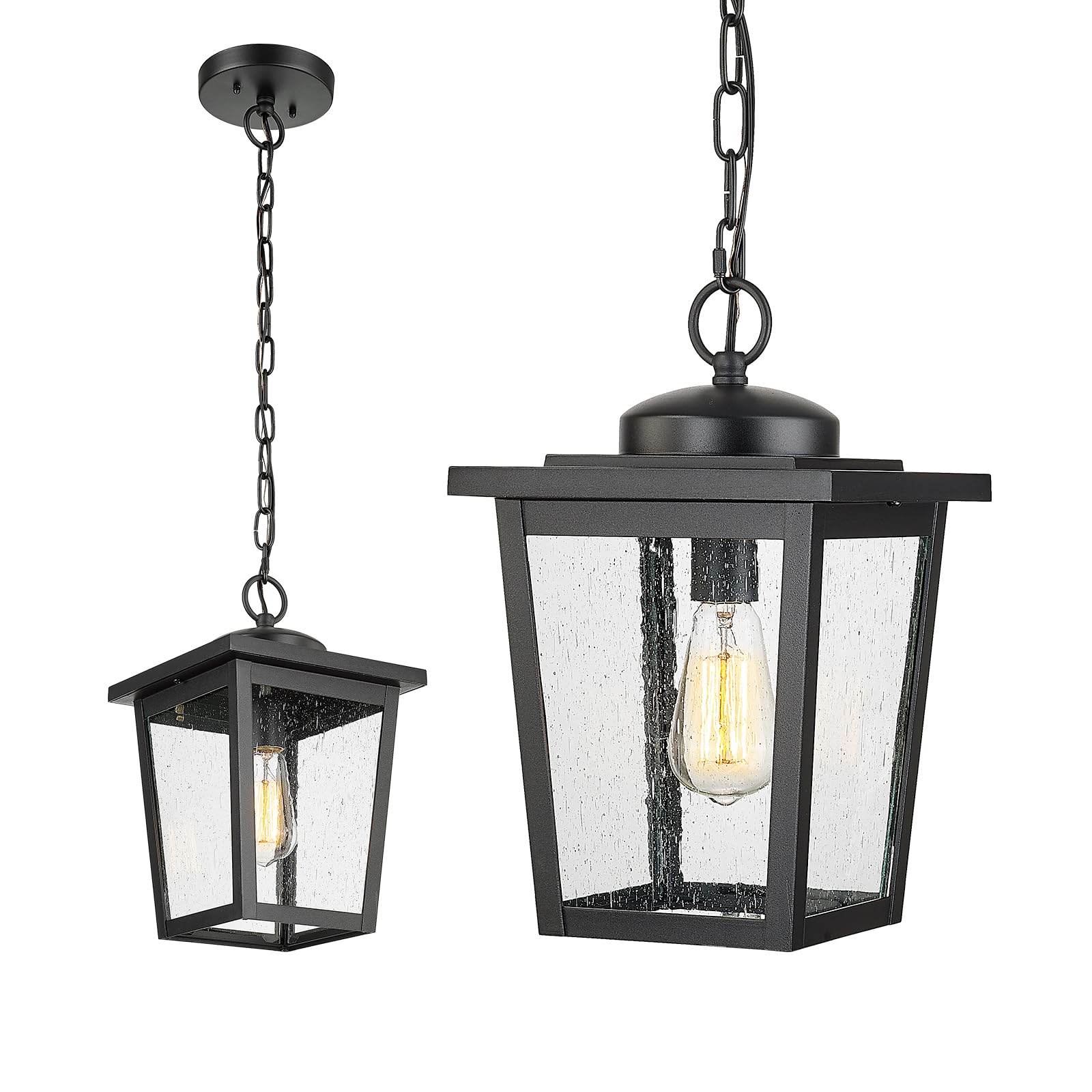 Outdoor Pendant Light for Porch, Exterior Hanging Lantern Outdoor Chandelier in Black Finish for Entryway, Doorway, Farmhouse, Foyer