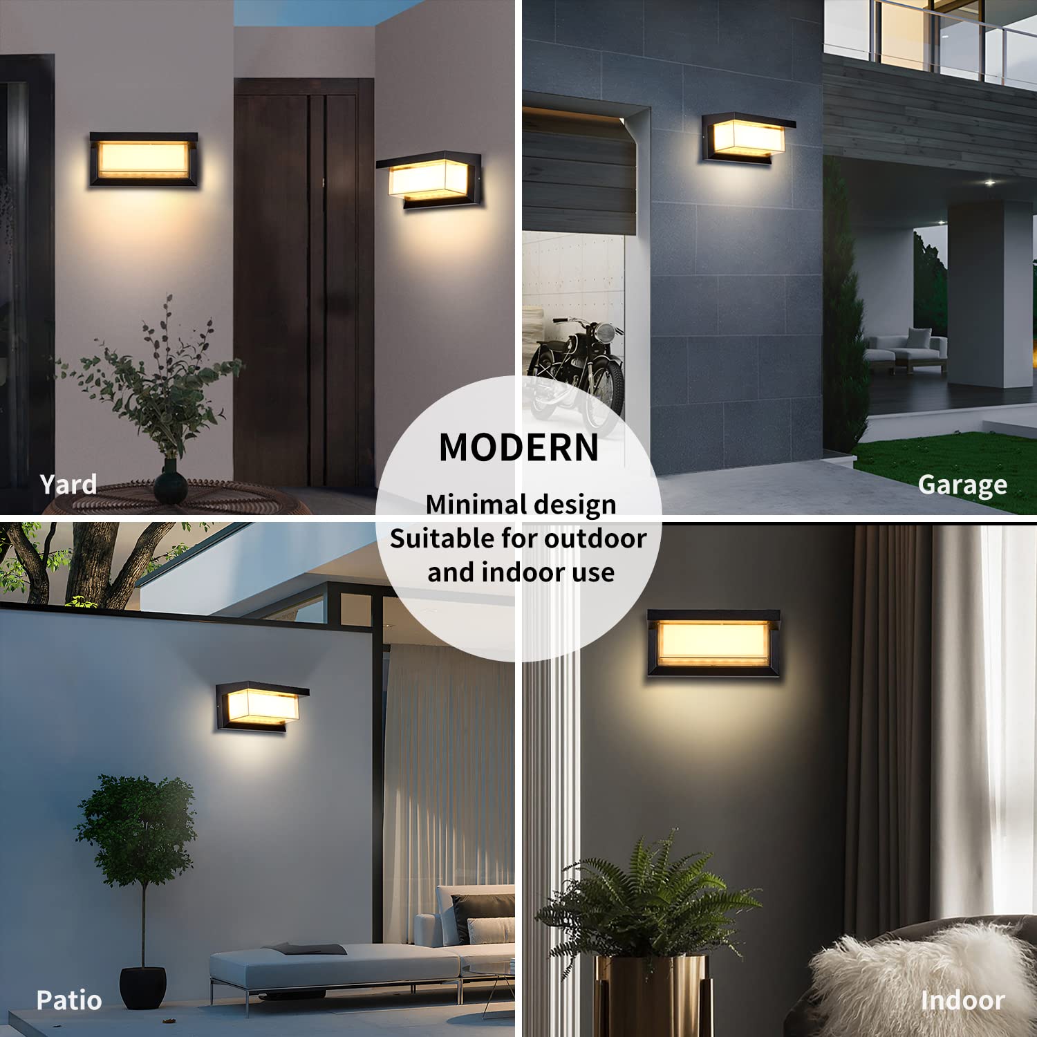 LED 18W Modern Rectangular Outdoor Wall Sconce Light 3000K Outside Light for House Patio, Black with Full Border Warm White, IP64 Waterproof Outdoor Wall Lights for House Patio Exterior Wall