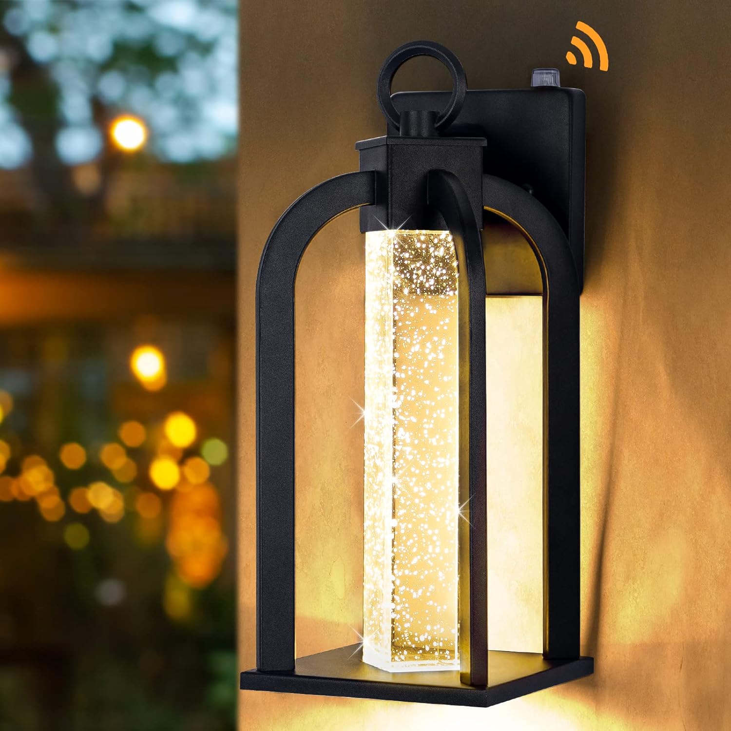 LED Outdoor Wall Light, 14" Large Modern Porch Light with Crystal Bubble Glass, 13W 3000K Exterior Light Fixture, Black Outdoor Wall Lantern, Outside Lighting for House, Garage, Garden