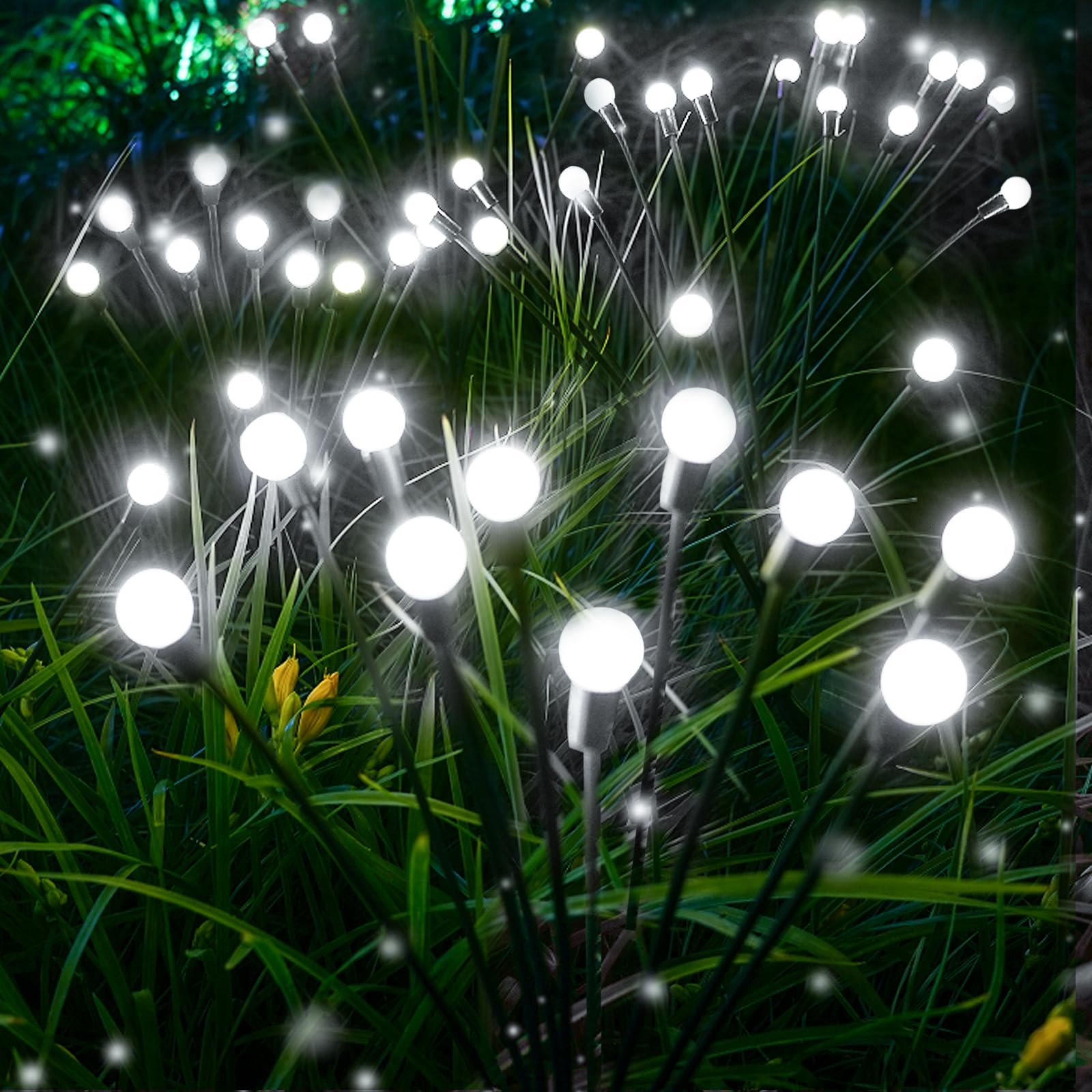 6-Pack Solar Garden Lights, 48 LED Firefly Lights Solar Outdoor (Sway by Wind), Waterproof Swaying Solar Lights for Outside Fairy Garden Decor Yard Patio Pathway Landscape Decorations (Warm White)