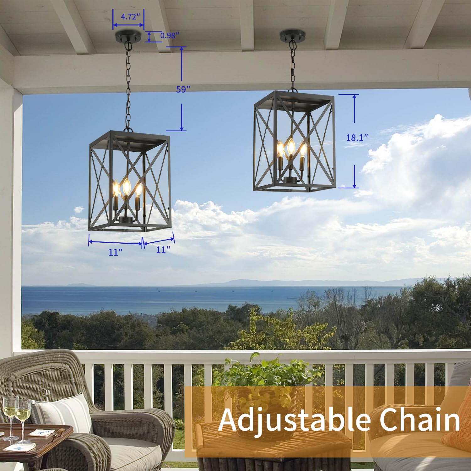 Outdoor Pendant Light Exterior Hanging Lantern, Large Outdoor Hanging Porch Light, Matte Black Finish with Clear Glass, 3 Light Outdoor Chandelier