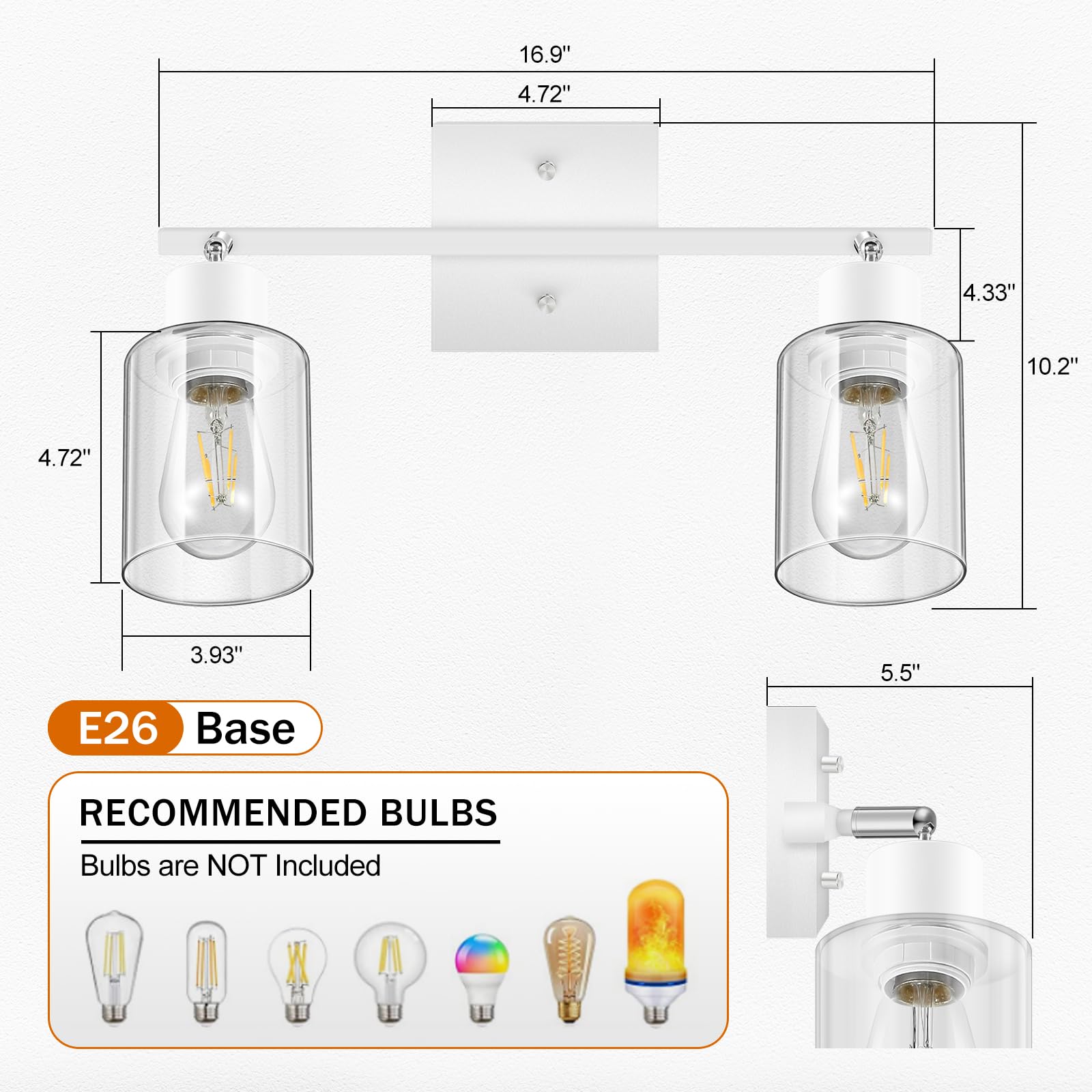 LED 4 Light Track Lighting Kit, 4 Way Ceiling Spot Lighting with Glass Lampshade, Flexibly Rotatable Light Head for Kitchen, Living Room, Bedroom, Bulb Not Included