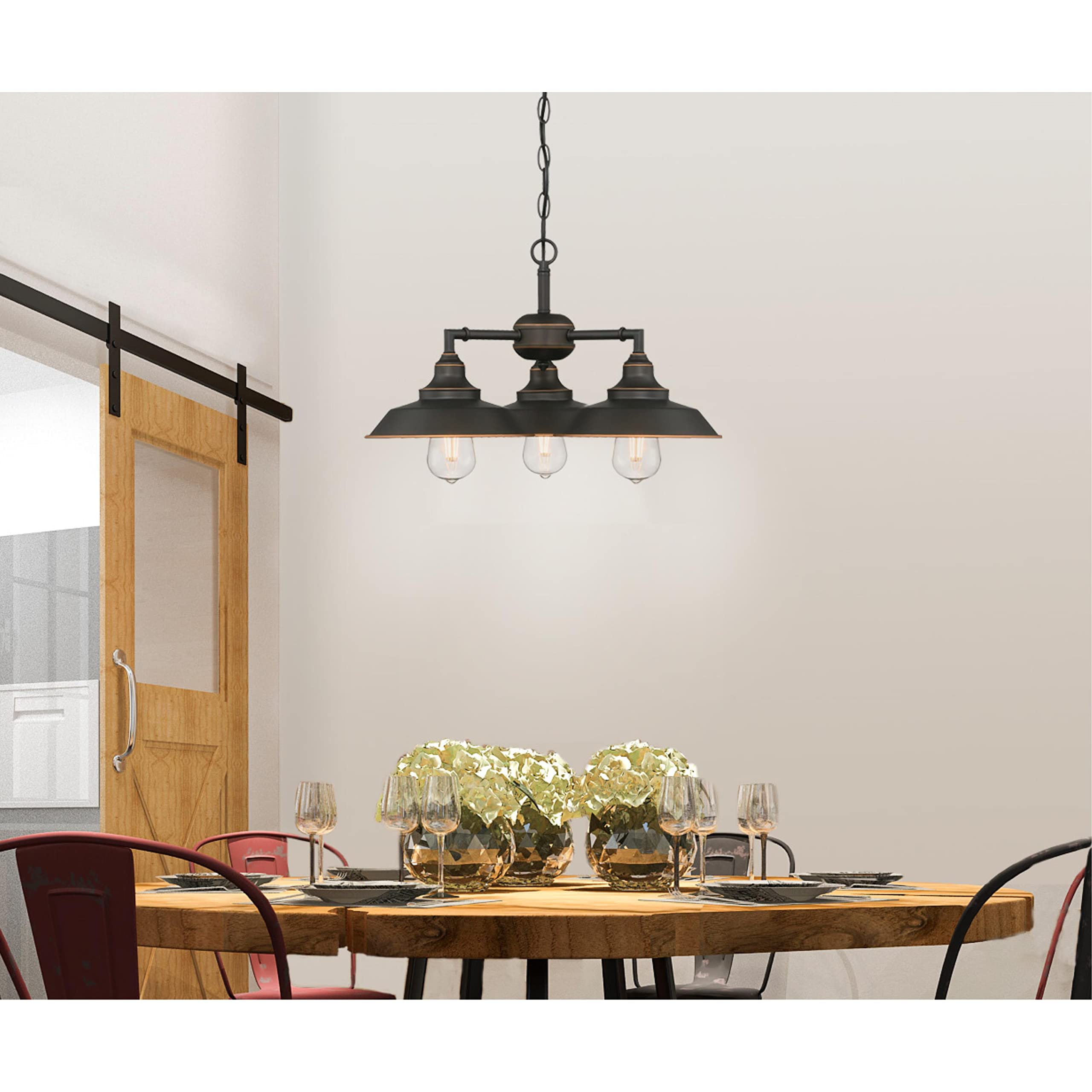 Four-Light Indoor Iron Hill Chandelier, 4, Oil Rubbed Bronze with Highlights