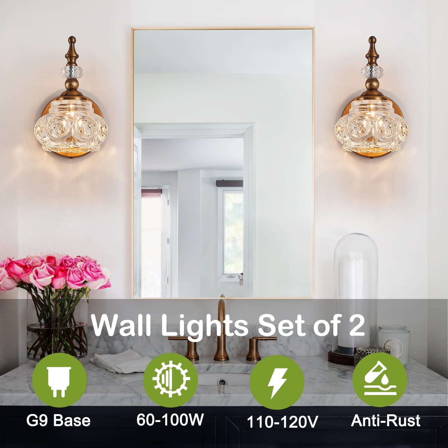 Industrial 1-Light Bathroom Vanity Light Fixture, Black Wall Source with Glass Shade, Rust-Proof and Durable, Using G9 Bulbs for Bedroom, Bathroom, Living Room