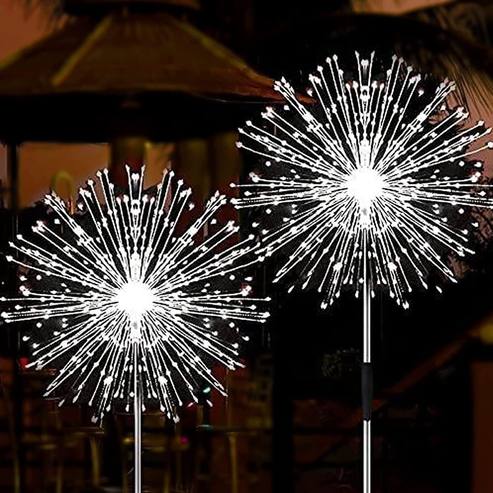 Solar Firework Lights, 2 Pack 120 LEDs 2 Lighting Modes Outdoor Waterproof for Garden Patio Walkway Pathway Party Wedding Christmas Decorative - Cool White