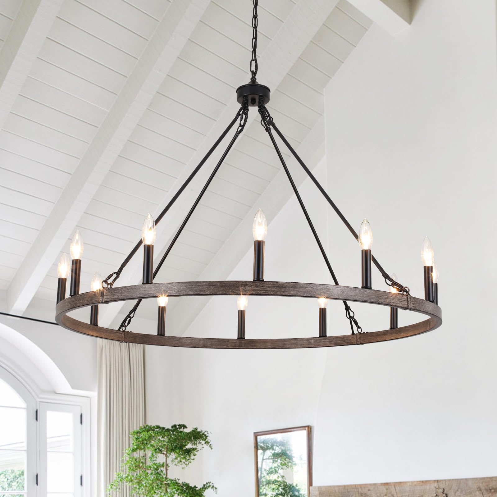 Farmhouse Chandelier for Dining Room 4 Light French County Chandelier White Wooden Rustic Pendant Light Fixtures for Hallway Foyer Living Room Entryway Kitchen Island Bedroom