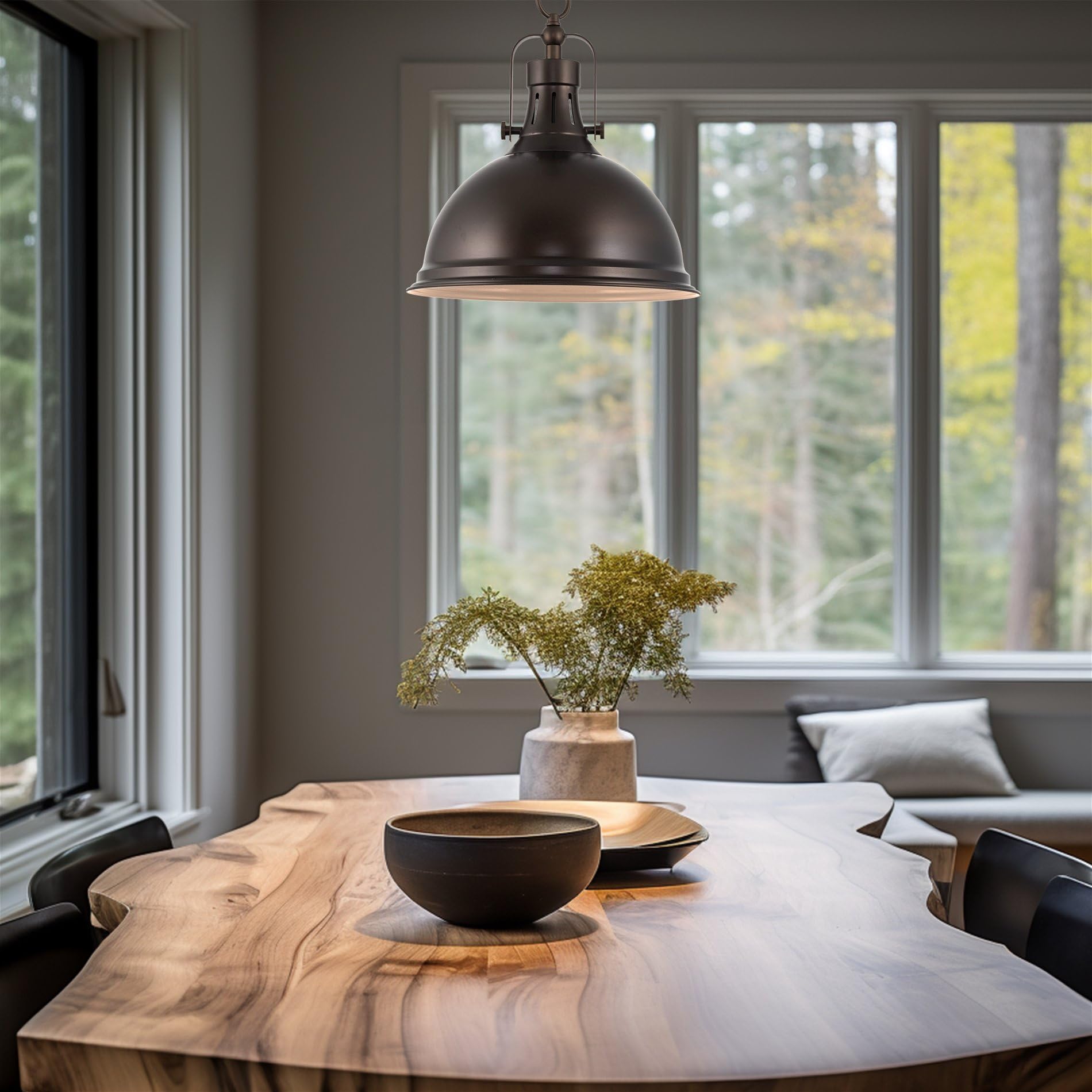 9" Contemporary Industrial Pendant Light, Adjustable Length + Shade Swivel Joint, Brushed Brass Finish