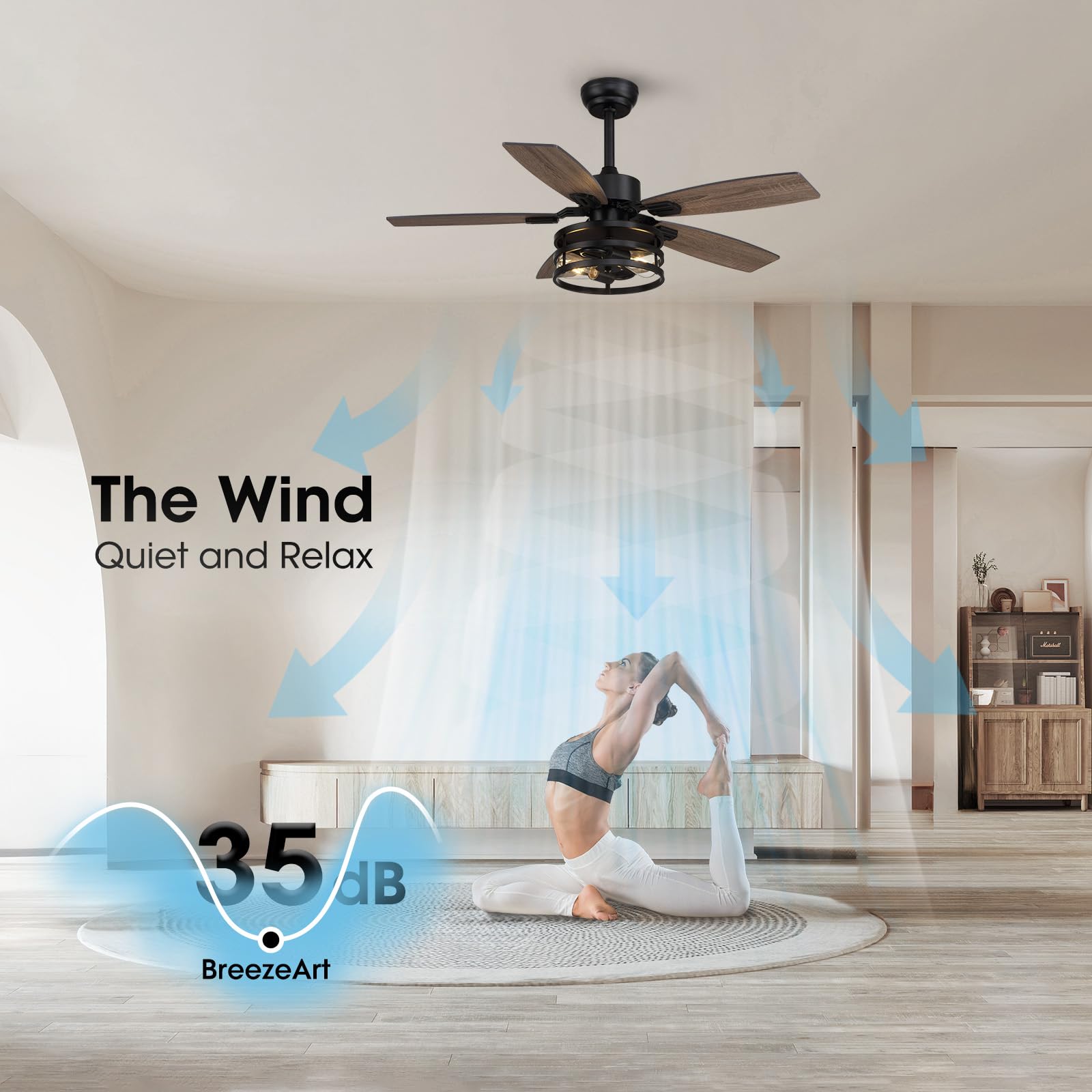 42 Inch Ceiling Fans with Lights and Remote/APP Control, Brown Ceiling Fan for Bedroom Living Room and Patio, Caged Ceiling Fan with 2 E26 LED Lights(Bulbs not Included), Indoor and Outdoor