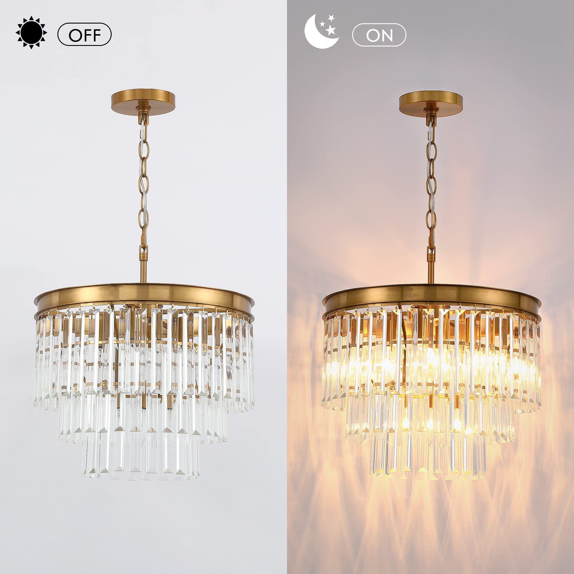 Crystal Chandelier Lighting Fixture Gold Finish 2-Tier Hanging Pendant Ceiling Lights for Living Room Bedroom Dinning Room Hallway