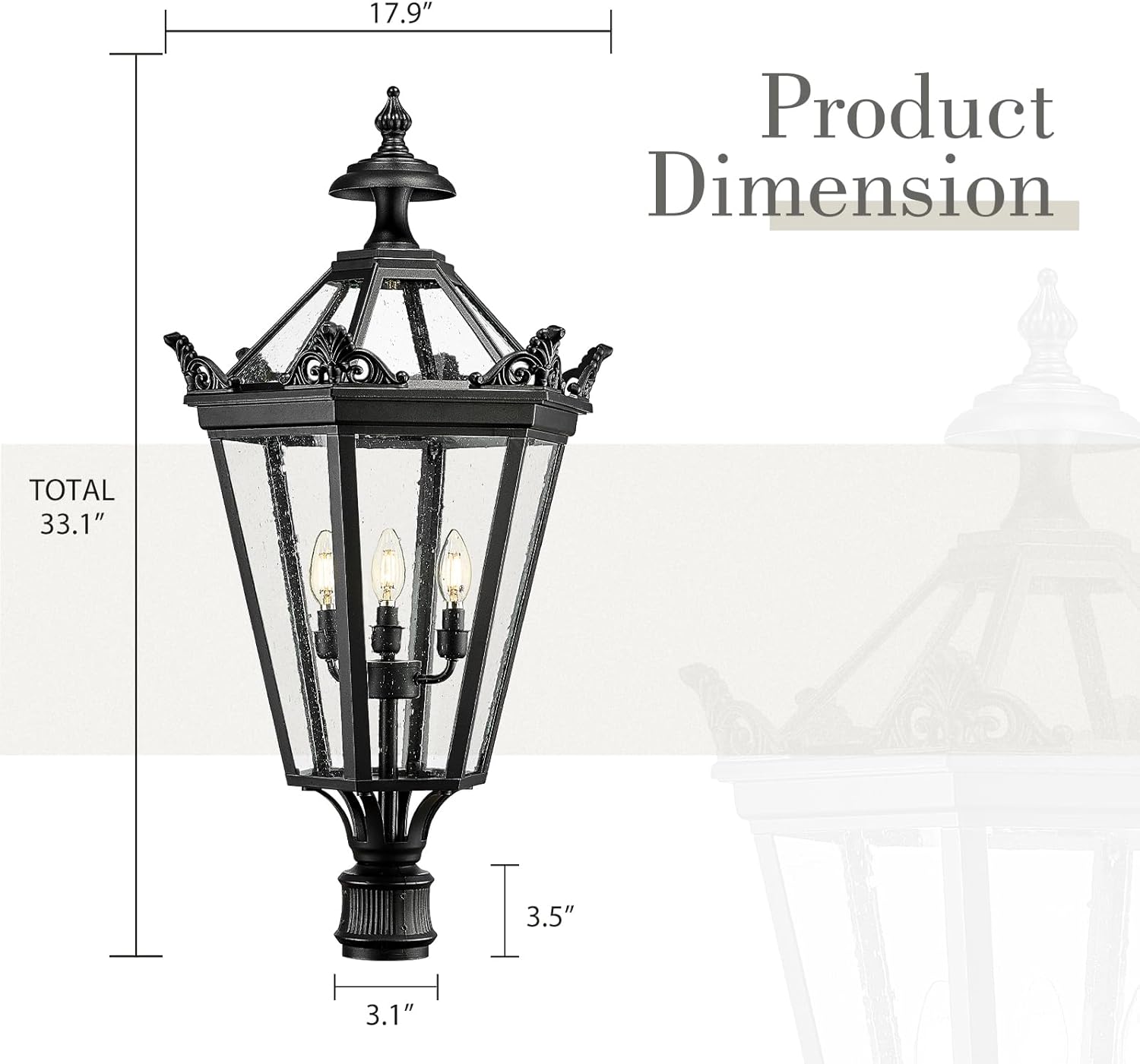 32 Inch Outdoor Front Door Hanging Light, Farmhouse Exterior Pendant Lantern Waterproof Ceiling Mount with Seeded Glass, Black Finish, XE283H BK