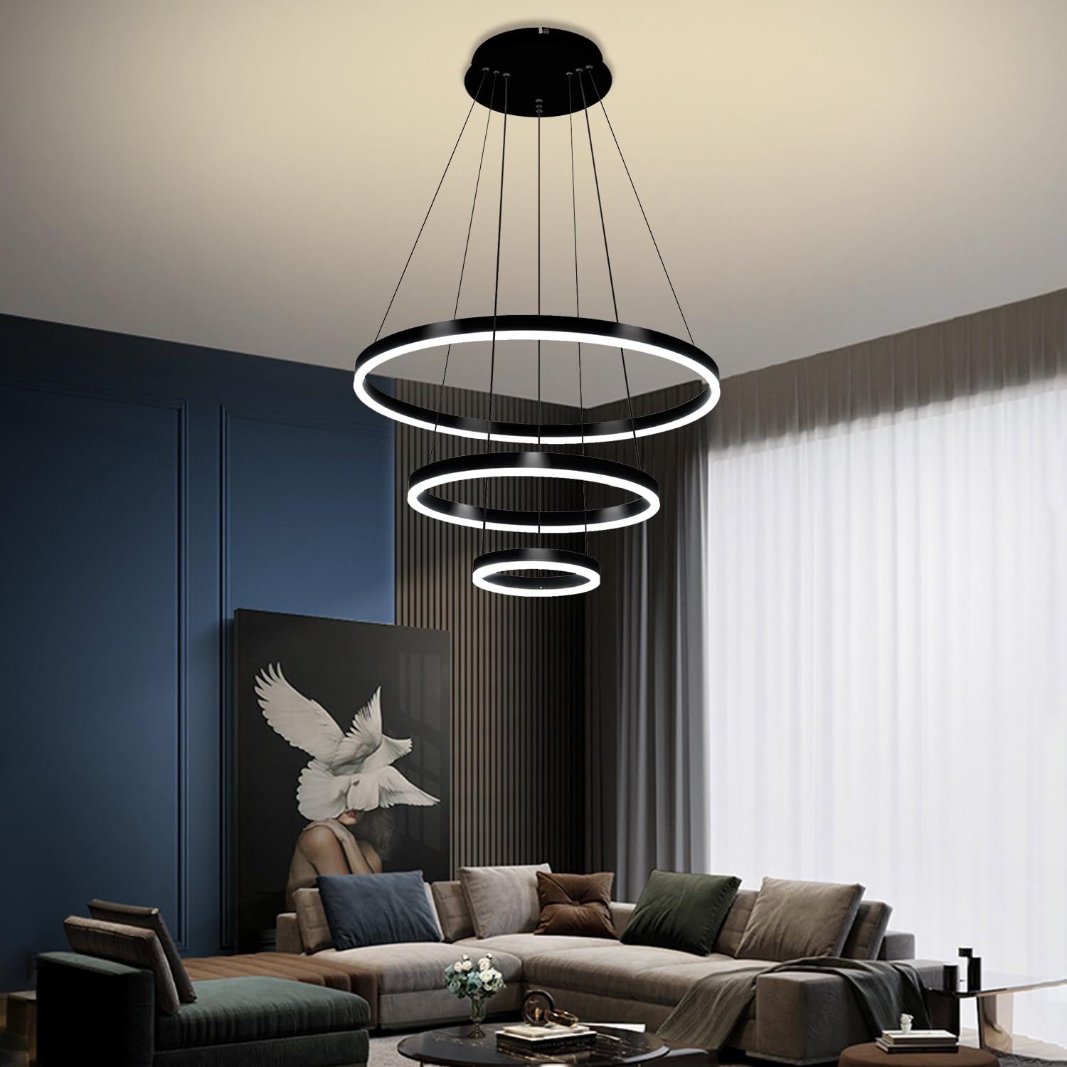 Dimmable Modern LED Chandelier for Kitchen Island Round Pendant Light, Flush Mount Modern Simple Irregular Ring Pendant Light Fixture for Bedroom, Living Room, Dining Room, 4000K(15W)…