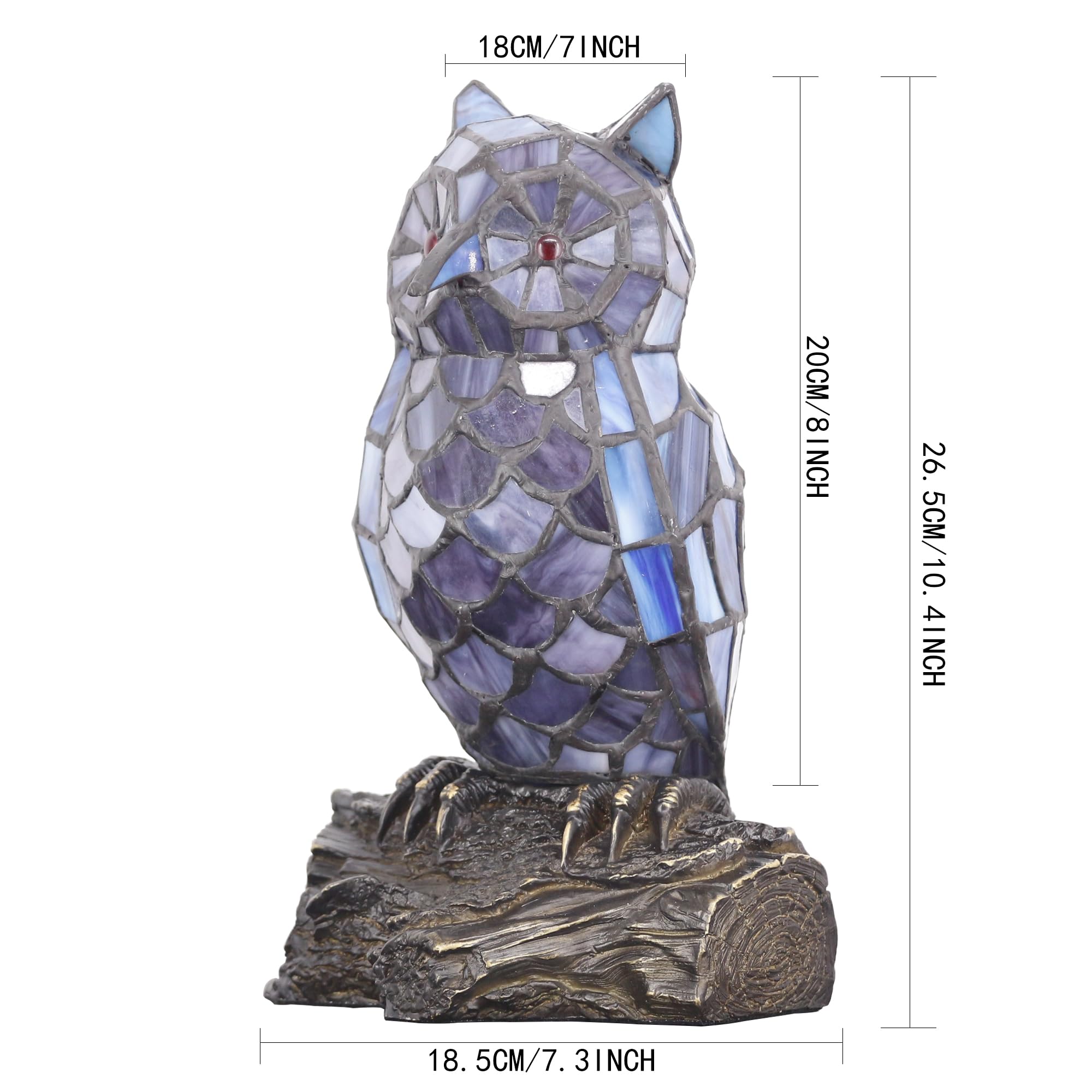 Small Tiffany Lamp Stained Glass Animal Table Lamp Mini Accent Desk Night Light (Blue Purple Owl)