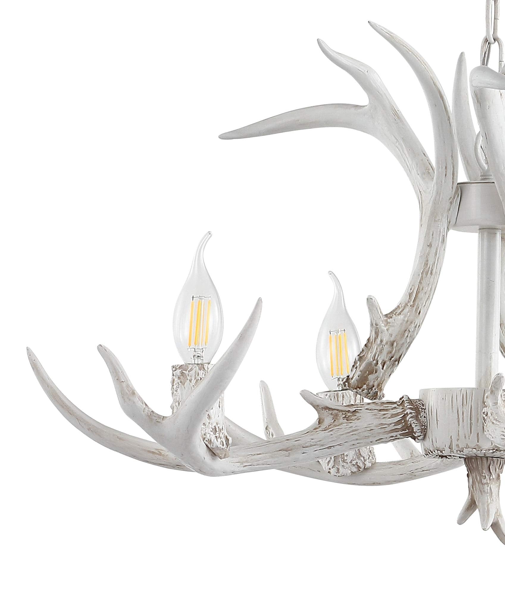 30" Adjustable Resin Antler 5-Light LED Chandelier, Glam, Rustic,Cottage,Transitional, Dimmable Dining Room, Living Room, Kitchen, Foyer, Bedroom, White