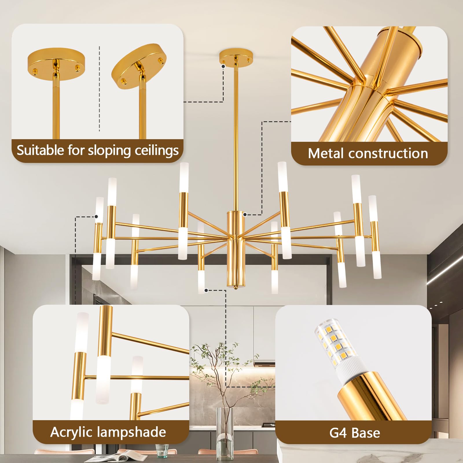 20-Light Gold Chandelier, Modern Farmhouse Dining Room Chandelier Over Table, E12 Metal Candle Pendant Light Fixtures Industrial Chandeliers for Bedroom, Foyer, Living Room and Entryway