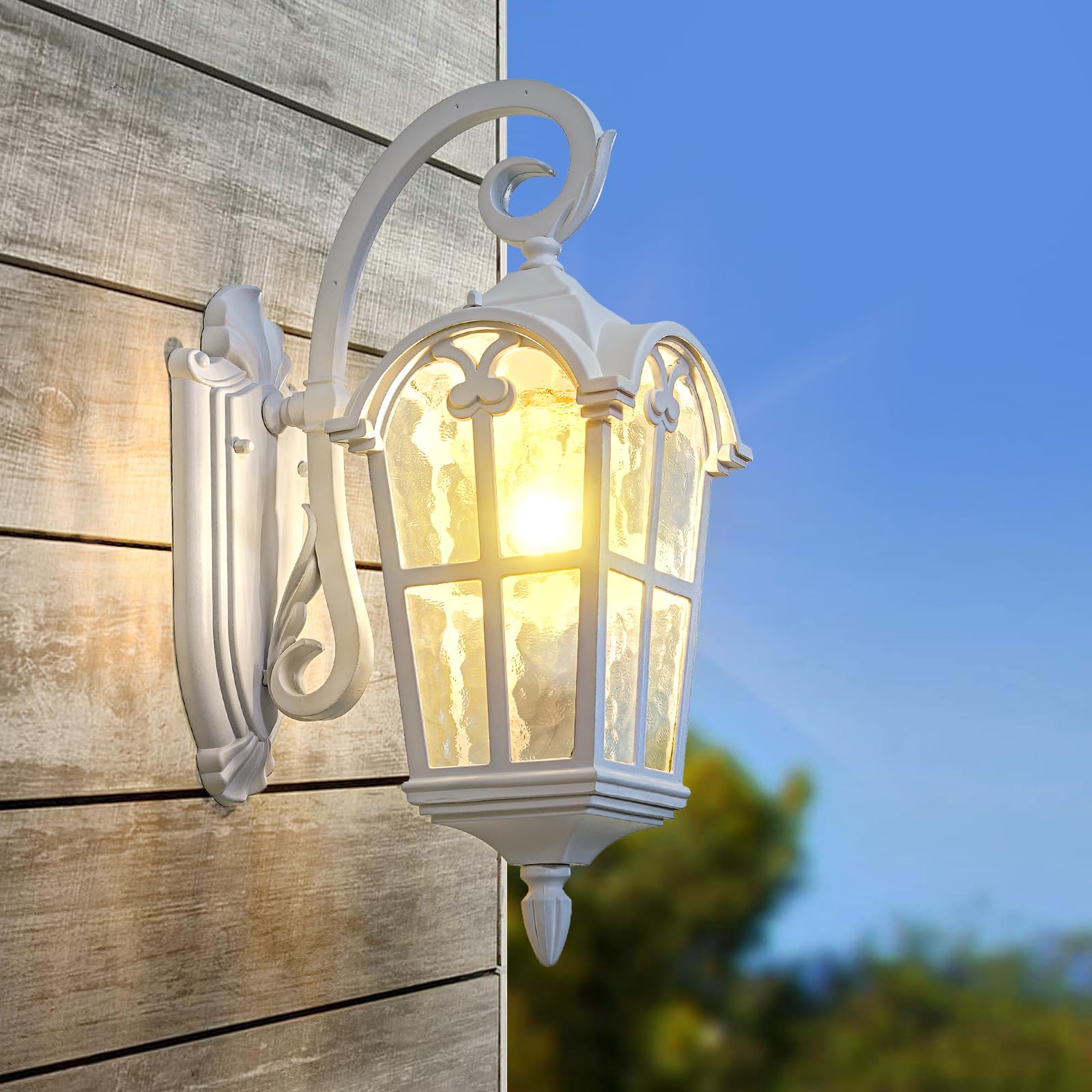 Gold Outdoor Wall Light for House Porch Hallway Doorway Patio Garden, Anti-Rust Aluminum Exterior Wall Sconce Light Fixtures Wall Mount Waterproof Wall Lantern with Water Ripple Glass