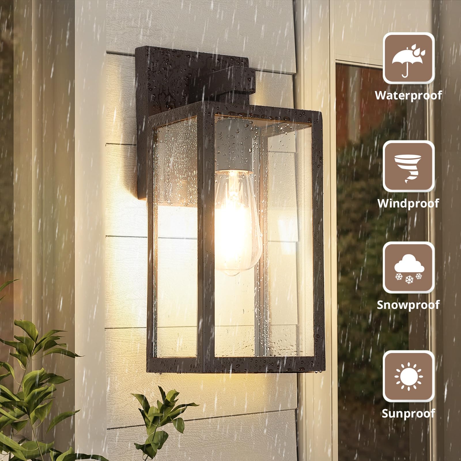 Outdoor Wall Lantern, Exterior Waterproof Wall Sconce Light Fixture, Black Anti-Rust Wall Mount Light with Clear Glass, E26 Base Wall Lamp