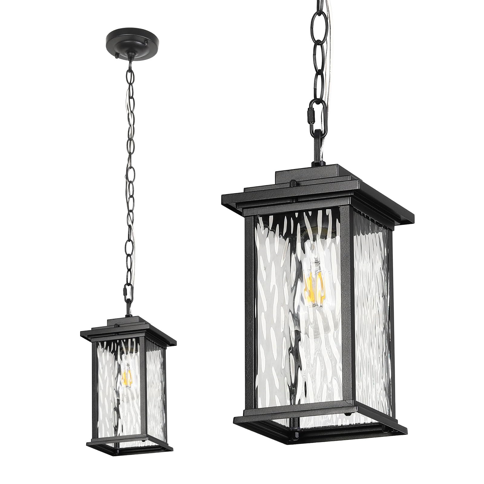 Outdoor Pendant Light for Porch Patio Courtyard Entryway Doorway Hallway, Waterproof Anti-Rust Exterior Pendant Lights Adjustable Chain Black Outdoor Hanging Ceiling Chandelier (1 Pack)