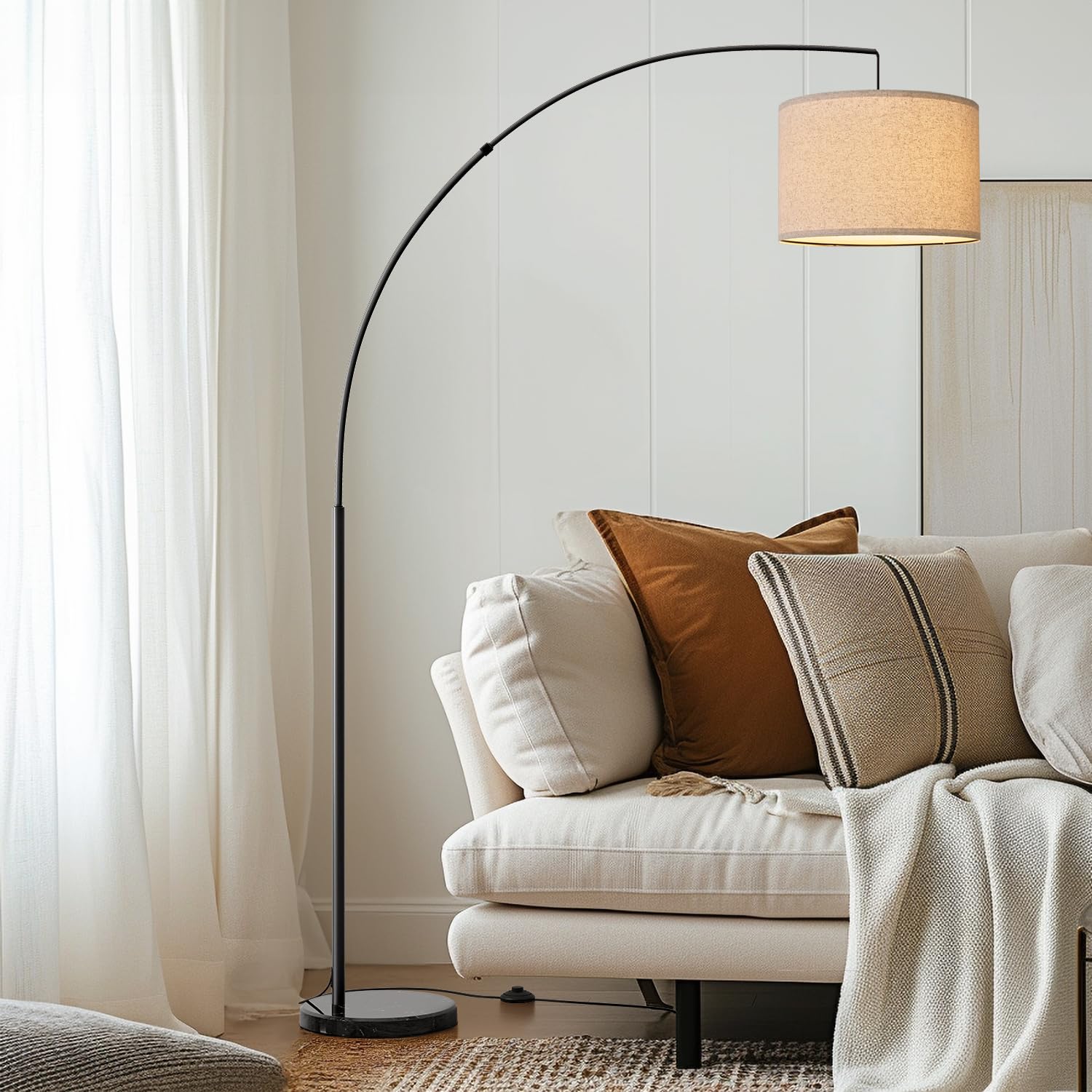 Modern Arc Floor Lamp for Living Room Arching Hanging Lamp Shade Over The Couch for Reading Bedroom Office Brushed Steel Arch Standing Floor Light Silver