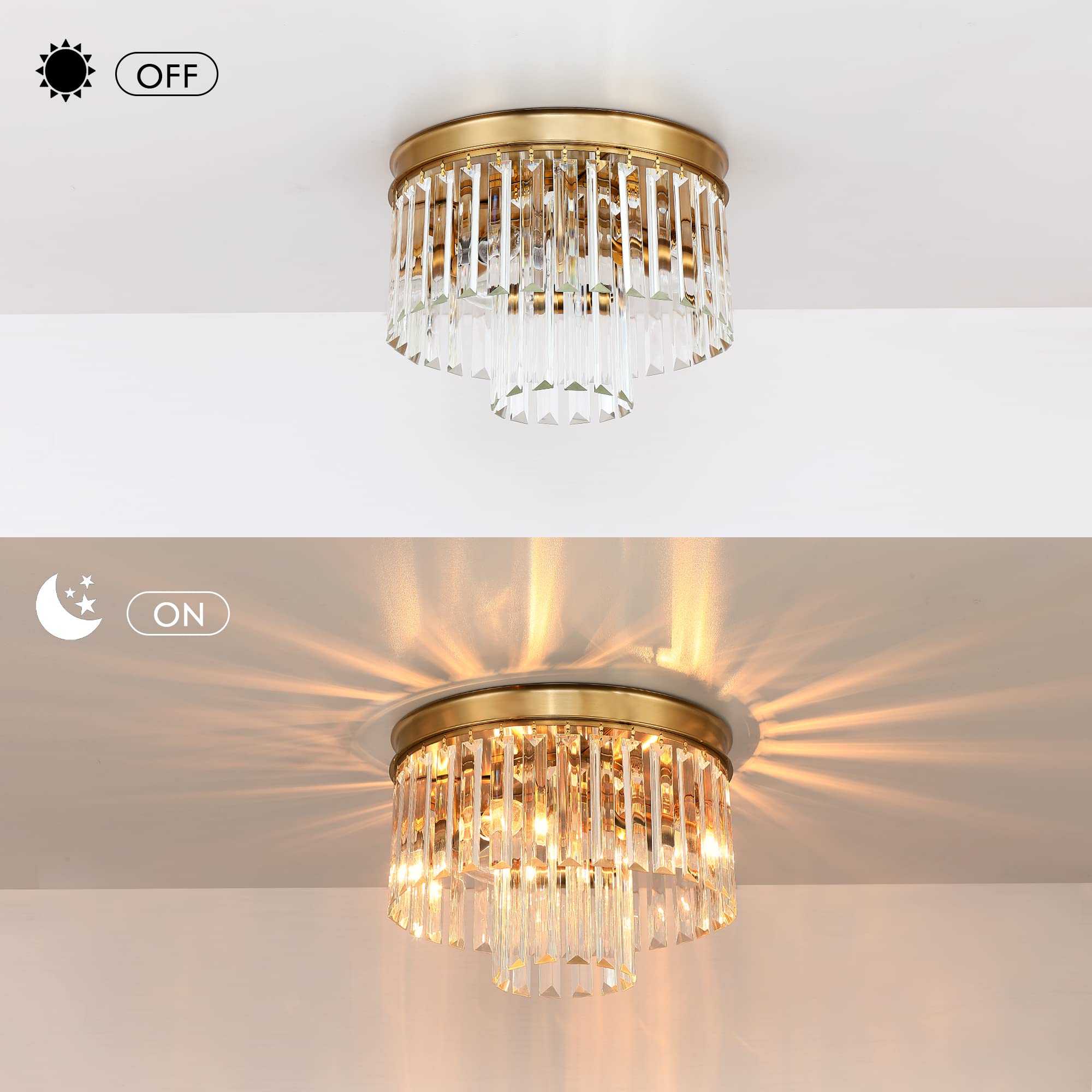 Crystal Chandelier Lighting Fixture Gold Finish 2-Tier Hanging Pendant Ceiling Lights for Living Room Bedroom Dinning Room Hallway