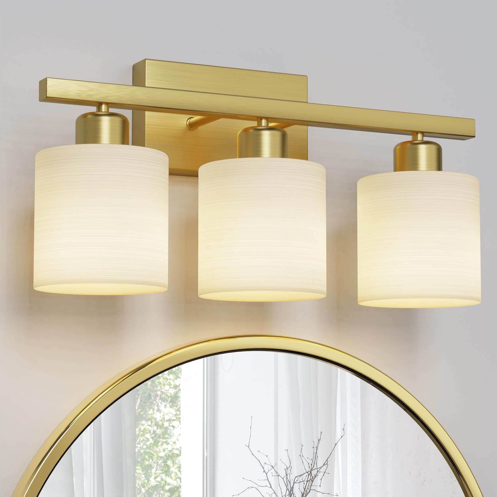 Bathroom Light Fixtures, Bathroom Lighting Fixtures Over Mirror, Classic Vanity Lights, Modern Bathroom Vanity Light with Textured Frosted Opal White Glass Shades, Brushed Nickel, 3-Light