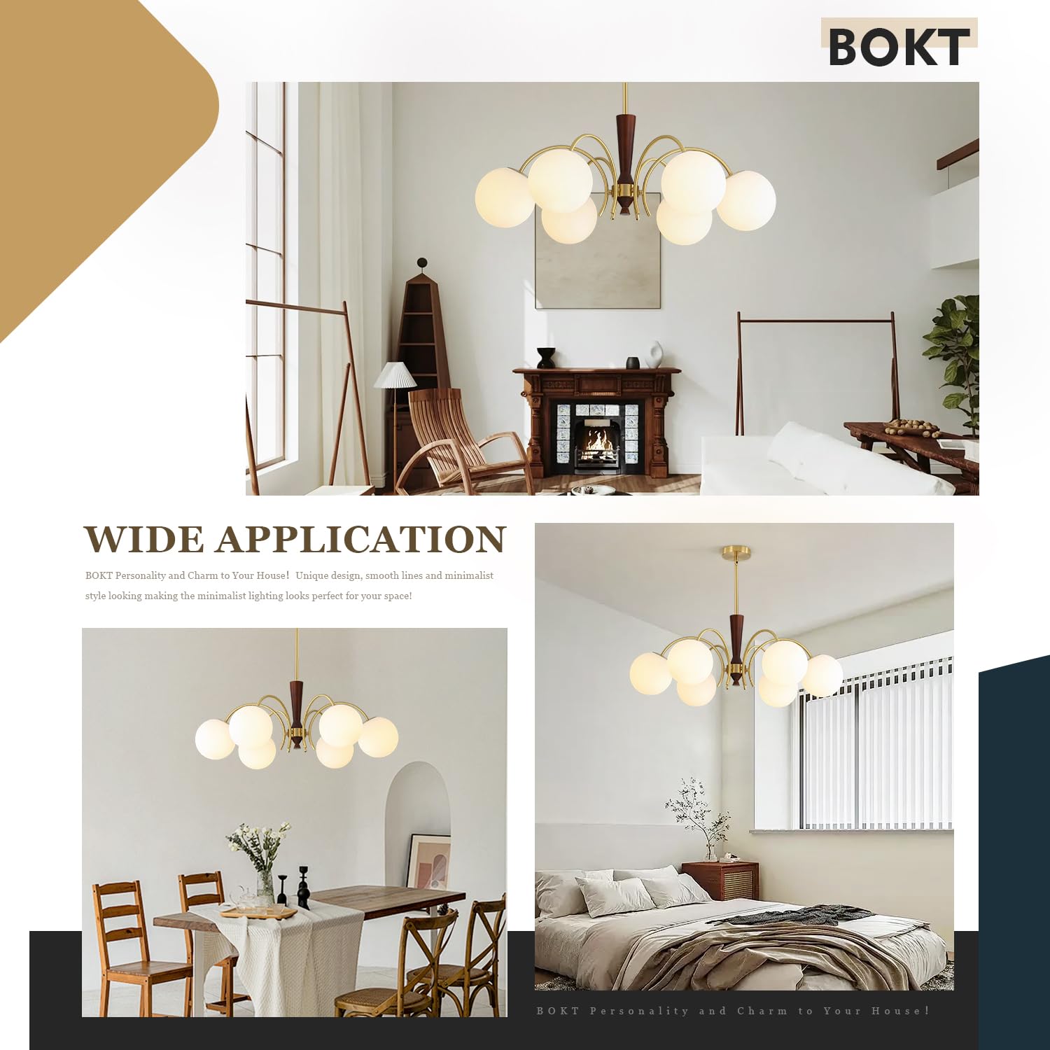 BOKT Mid Century Milk Glass Chandelier Gold G9 Ceiling Chandelier Light Industrial Metal Adjustable Pendant Lighting Farmhouse Large Globe Flush Mount Light Fixture for Dining Room Kitchen Indoor