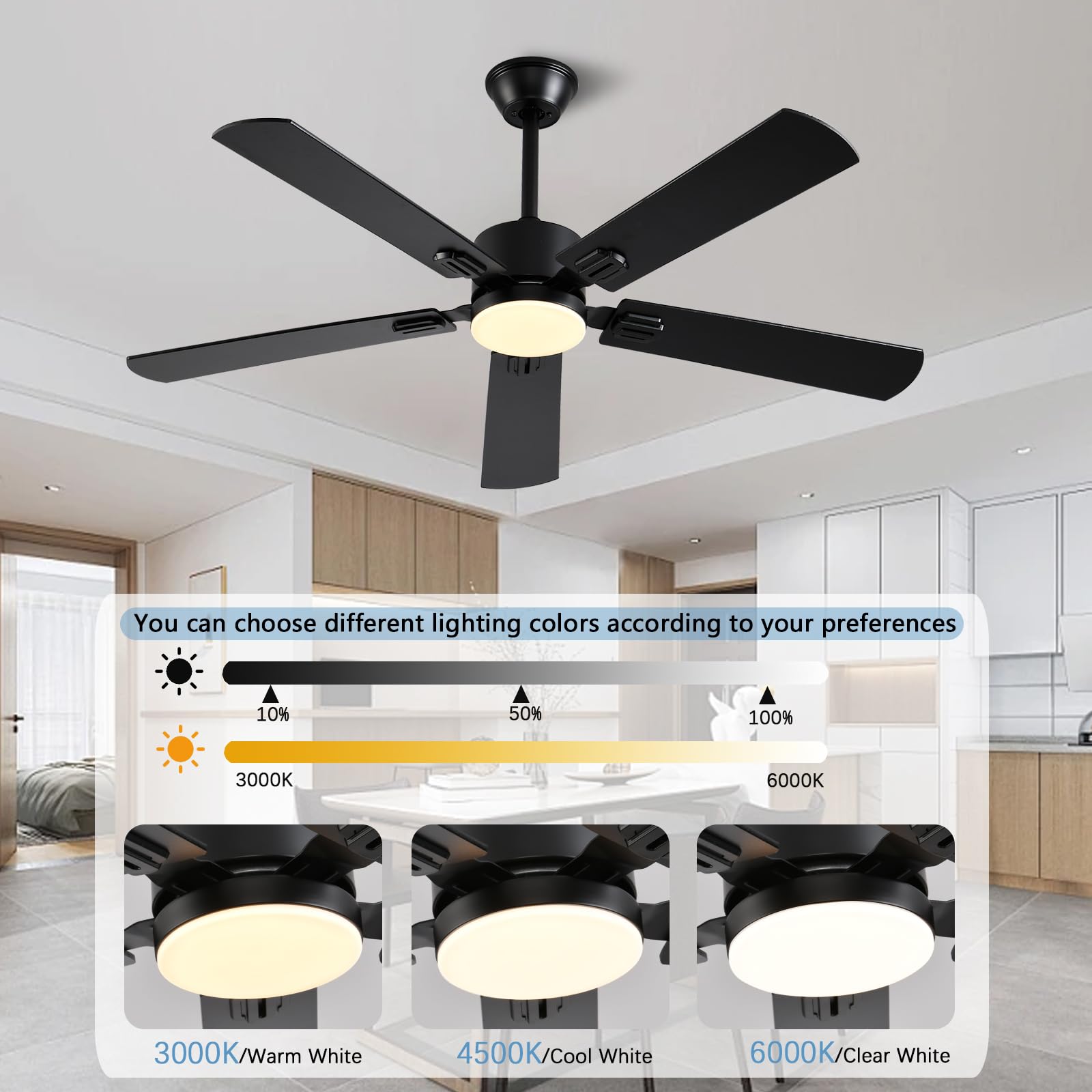 52 inch Modern White Ceiling Fans with Lights APP/Remote Control, Low Profile Reversible 6 Speeds Ceiling Fan Light for Indoor/Outdoor Patio Bedroom Living Room