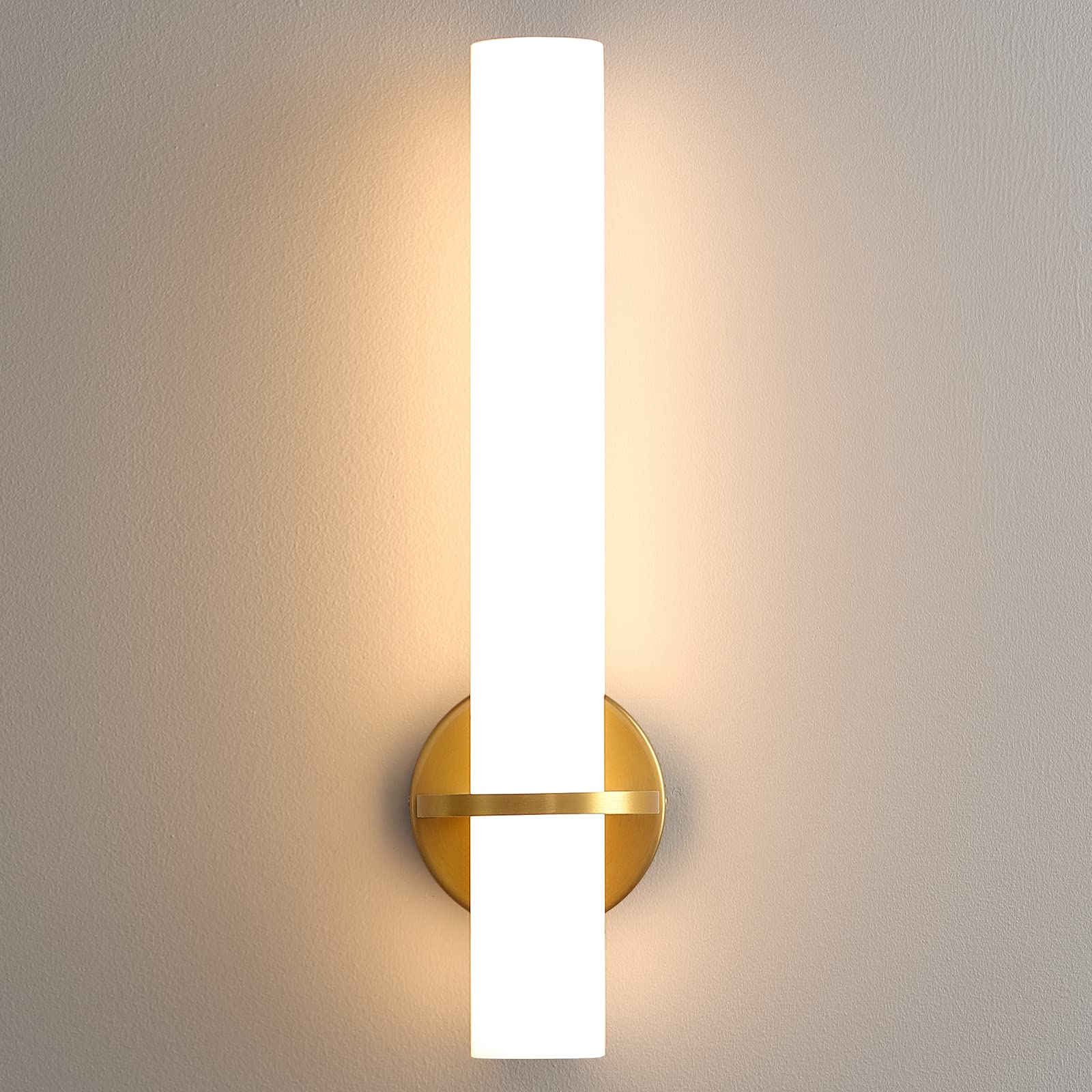 Gold Wall Sconces Set of Two - Dimmable Modern Sconces Wall Lighting 18W 3000K Led Wall Lights Acrylic Lampshade Hardwired Wall Light Fixtures for Living Room Bedroom Bathroom Hallway