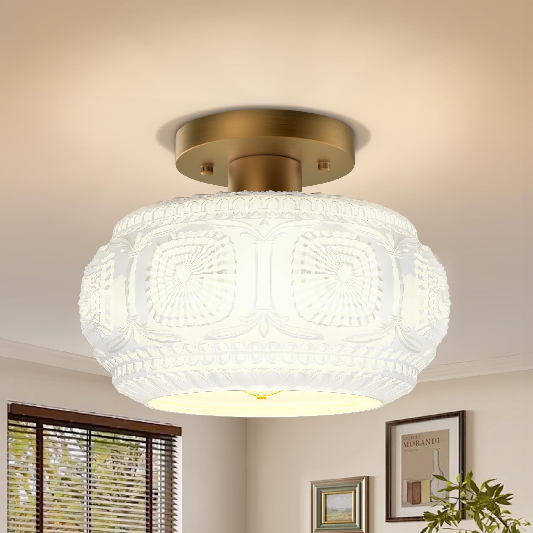 Semi Flush Mount Ceiling Light, Globe Glass Ceiling Light Fixture, Gold Modern Lighting for Hallway Porch Corridor Kitchen Bedroom, Bulb Not Included