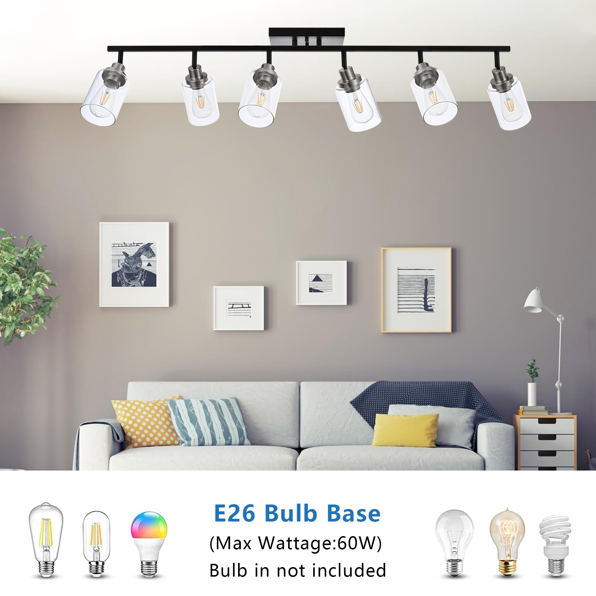 2-Light Adjustable Track Lighting Kit Brass Kitchen Track Lighting Fixtures Ceiling Spotlight with Clear Glass Shade for Hallway Foyer Bath Storage