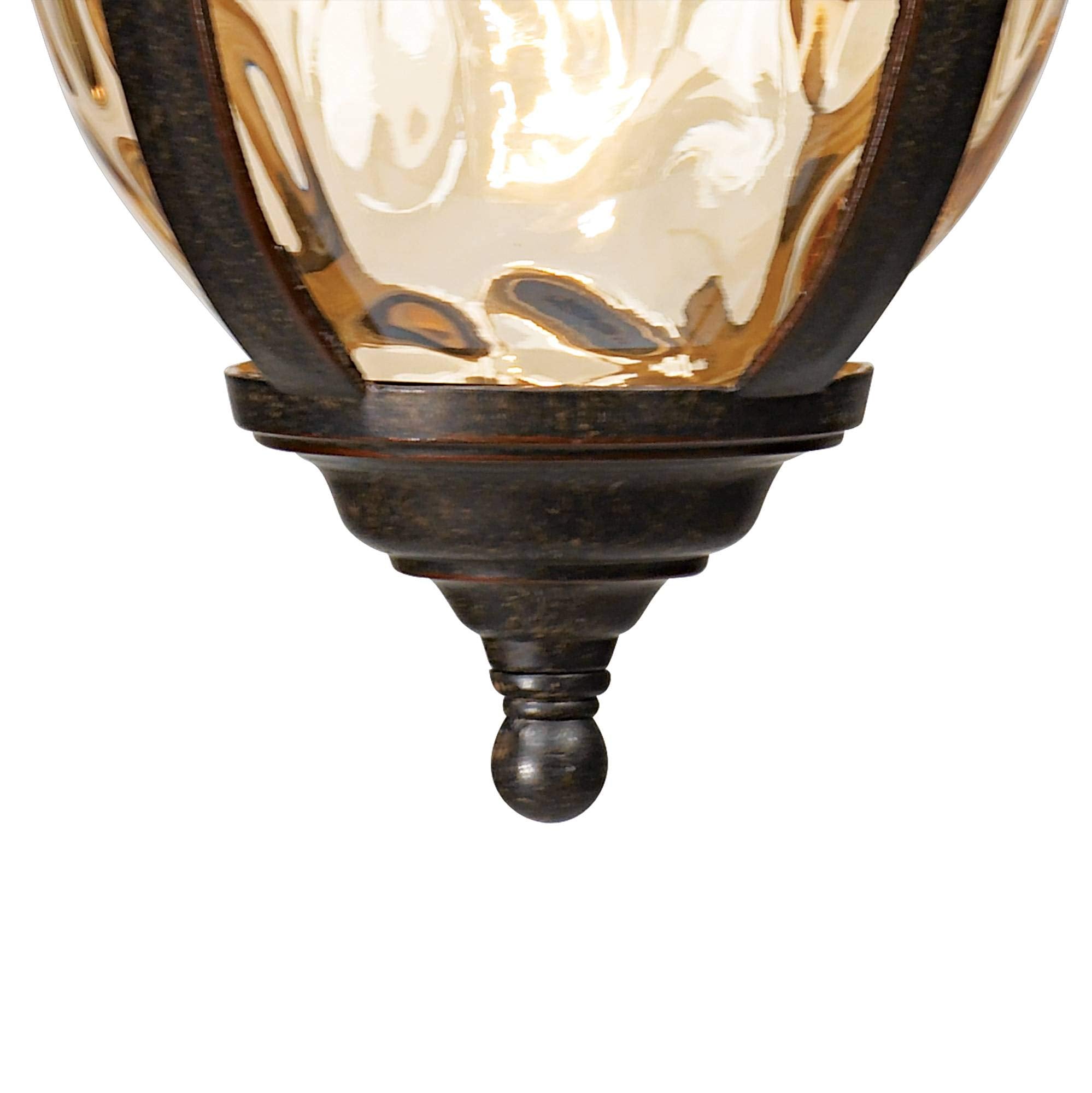 European Outdoor Ceiling Light Hanging Bronze Brown 18" Champagne Hammered Glass Damp Rated for Exterior House Porch Patio Outside Deck Garage Front Door Garden Home