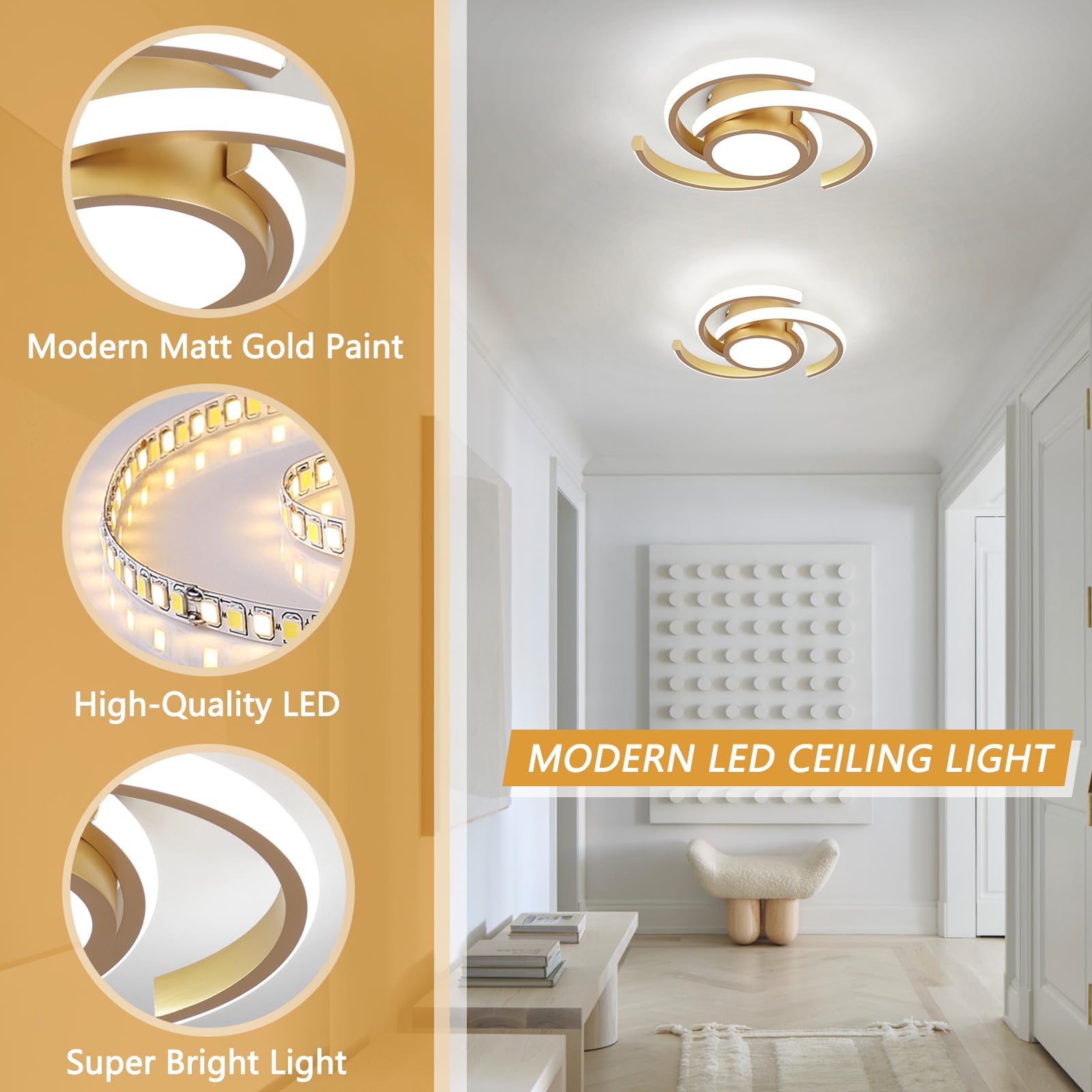 LED Modern Ceiling Light,6000K Semi Flush Mount Ceiling Light Fixture,Unique Ceiling Light for Living Room Bedroom Corridor Aisle Hallway Indoor Ceiling Lamp (D11 in*H2.9 in; 33W)