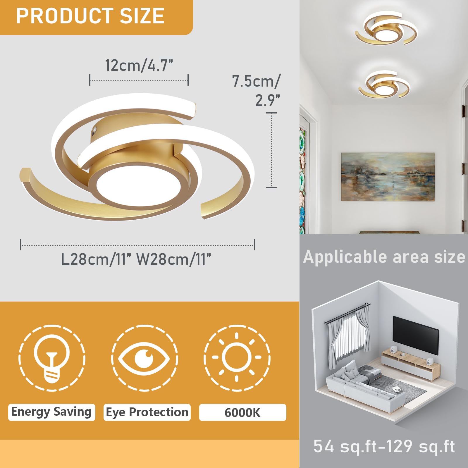 LED Modern Ceiling Light,6000K Semi Flush Mount Ceiling Light Fixture,Unique Ceiling Light for Living Room Bedroom Corridor Aisle Hallway Indoor Ceiling Lamp (D11 in*H2.9 in; 33W)