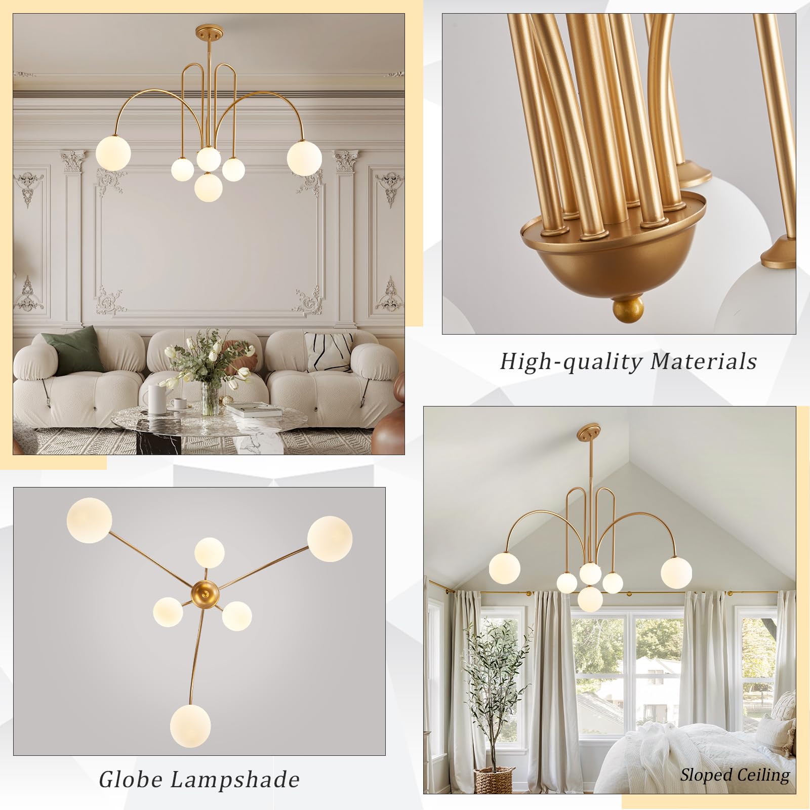 Gold Sputnik Chandeliers for Dining Room,Mid Century Crystal Glass Chandeliers 6 Lights Modern Ceiling Pendant Light Fixtures Iceberg Shape for Living Room Kitchen Island Bedroom